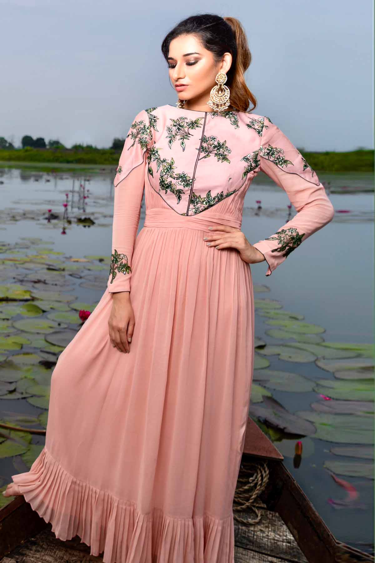 Sejal Kamdar Peach Sequins Embellished Dress for women online at ScrollnShops