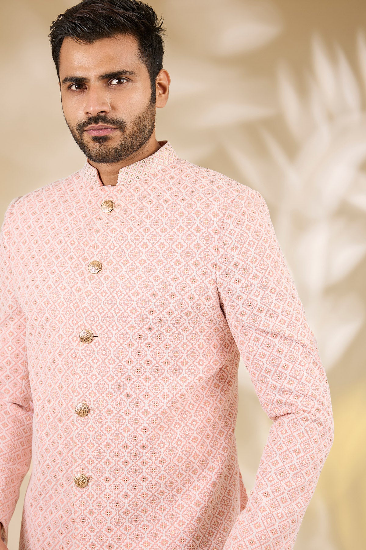 Peach Sequins Work Kurta Set