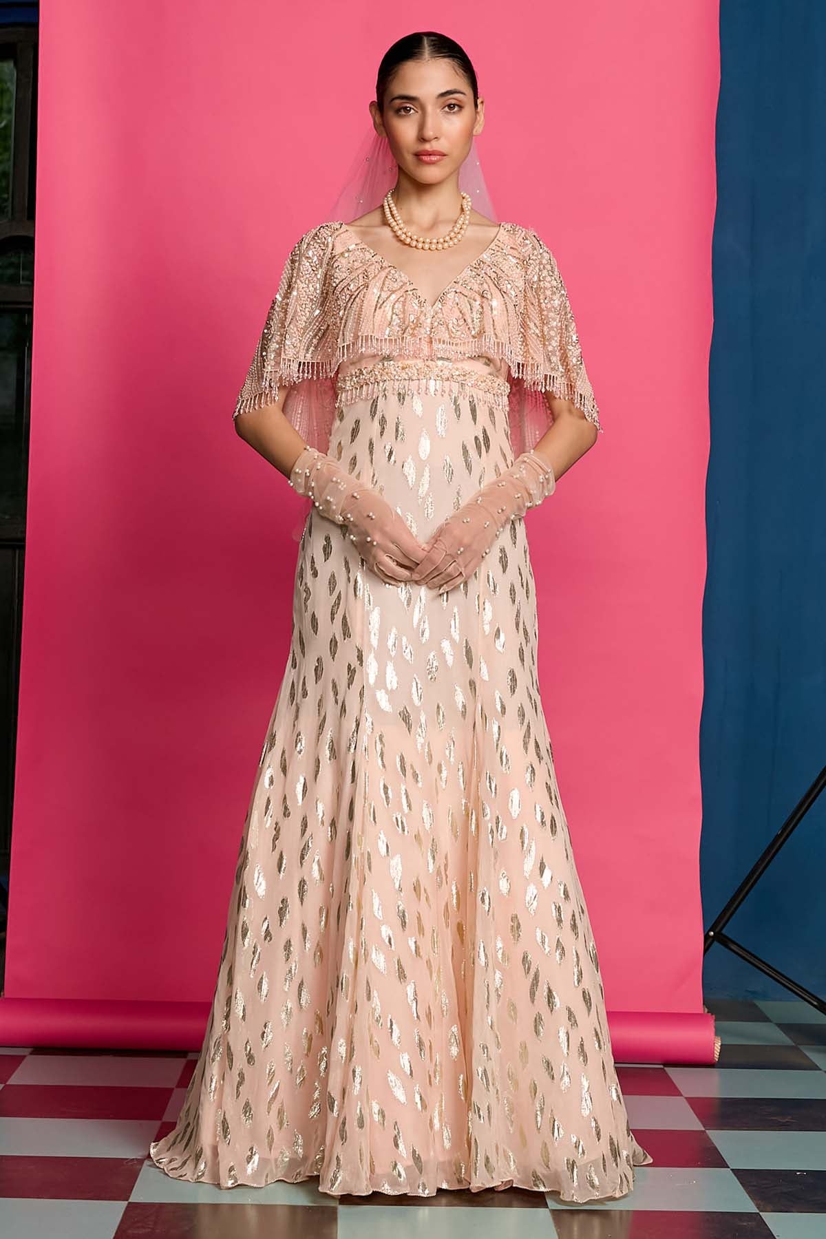 Peach Shimmer Georgette Gown