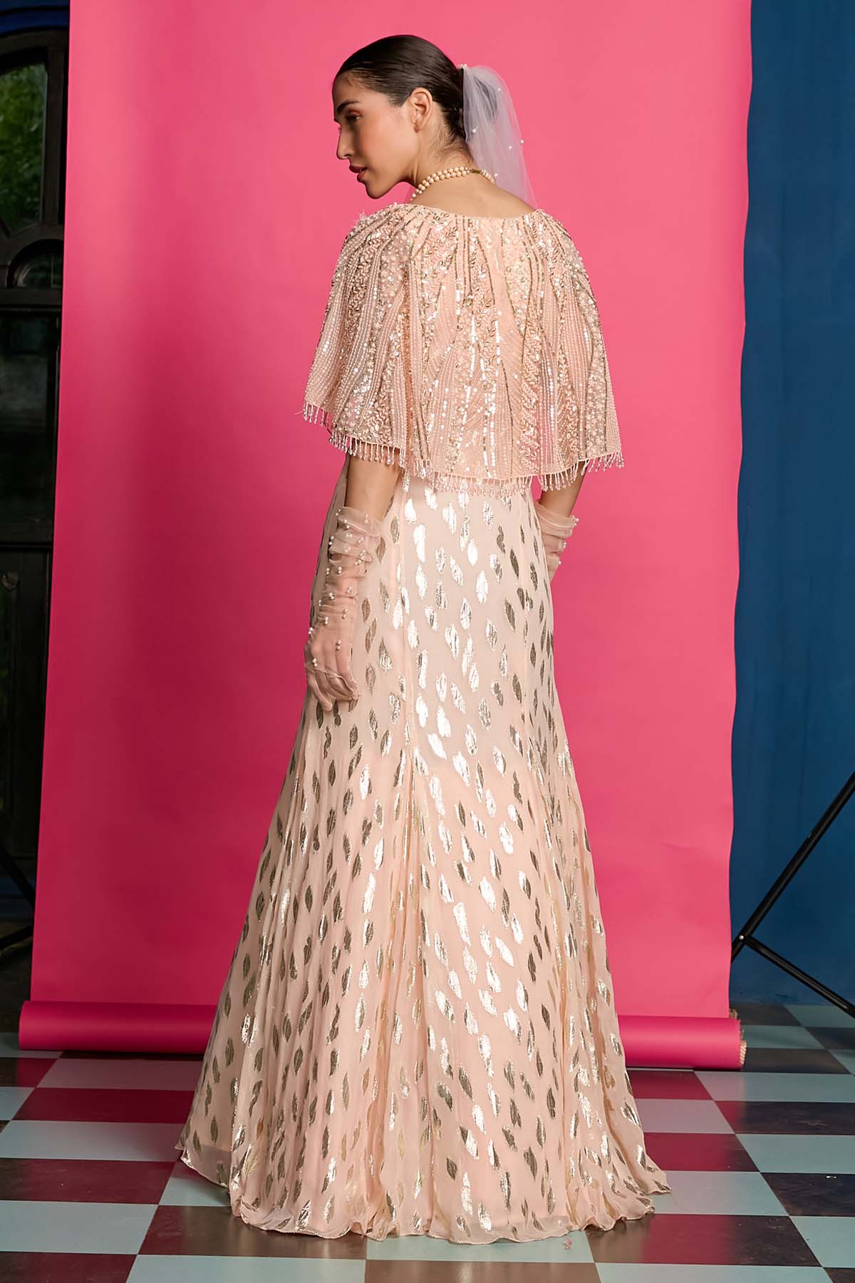 Peach Shimmer Georgette Gown