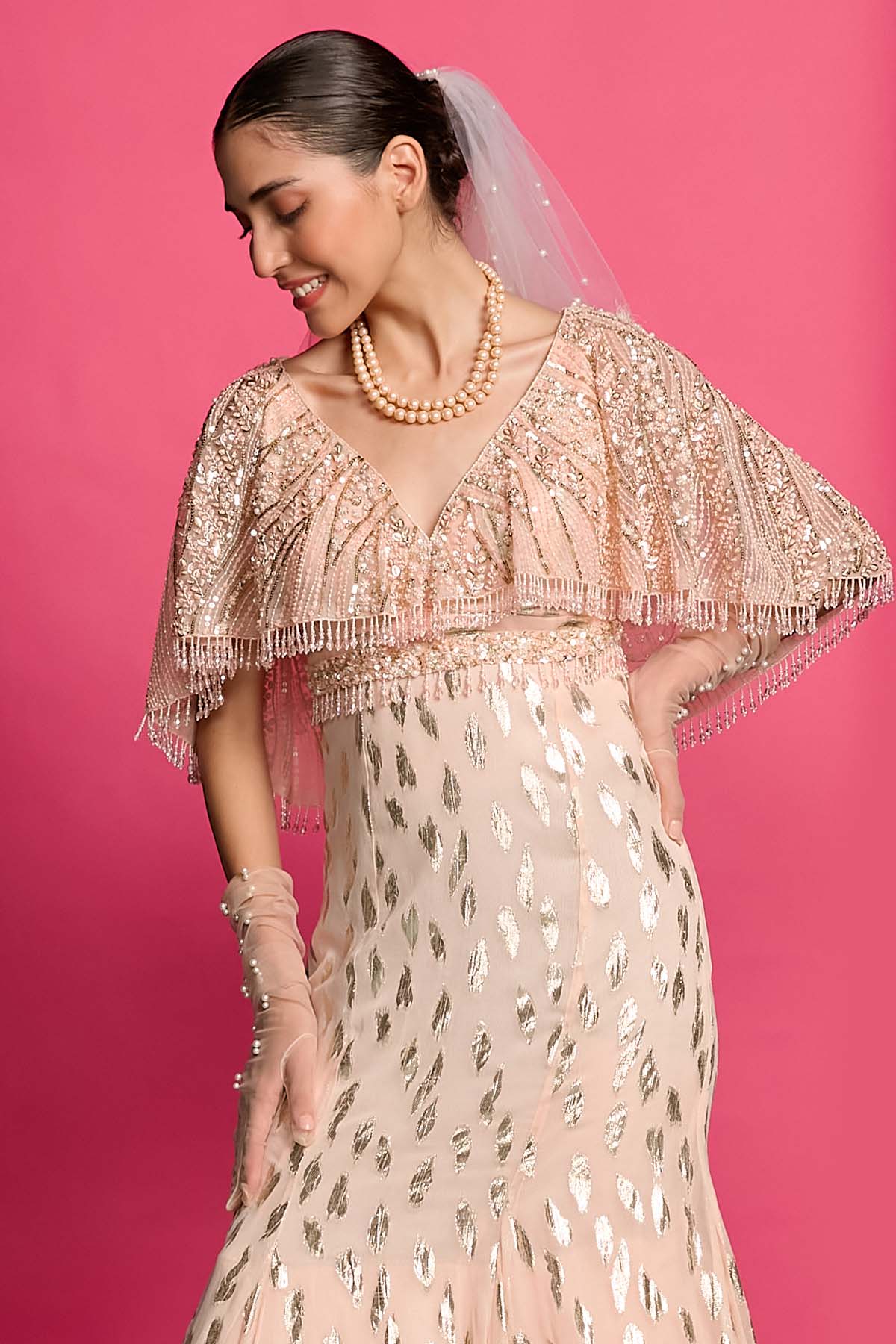 Peach Shimmer Georgette Gown