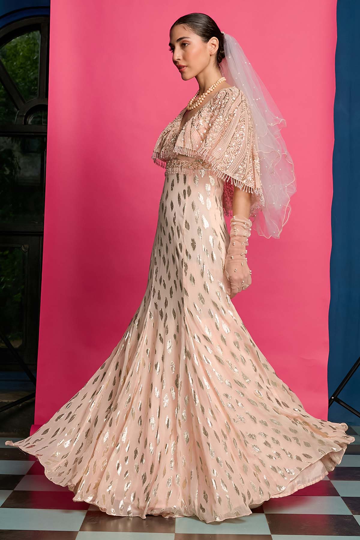 Peach Shimmer Georgette Gown