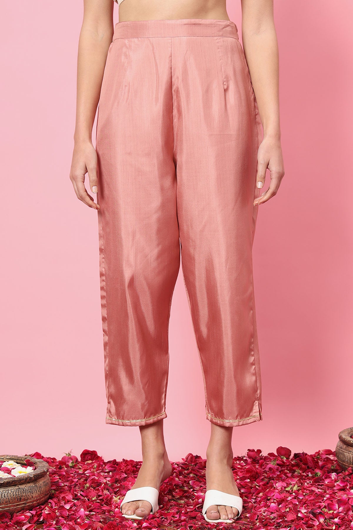 Peach Silk Blend Yoke Kurta Set