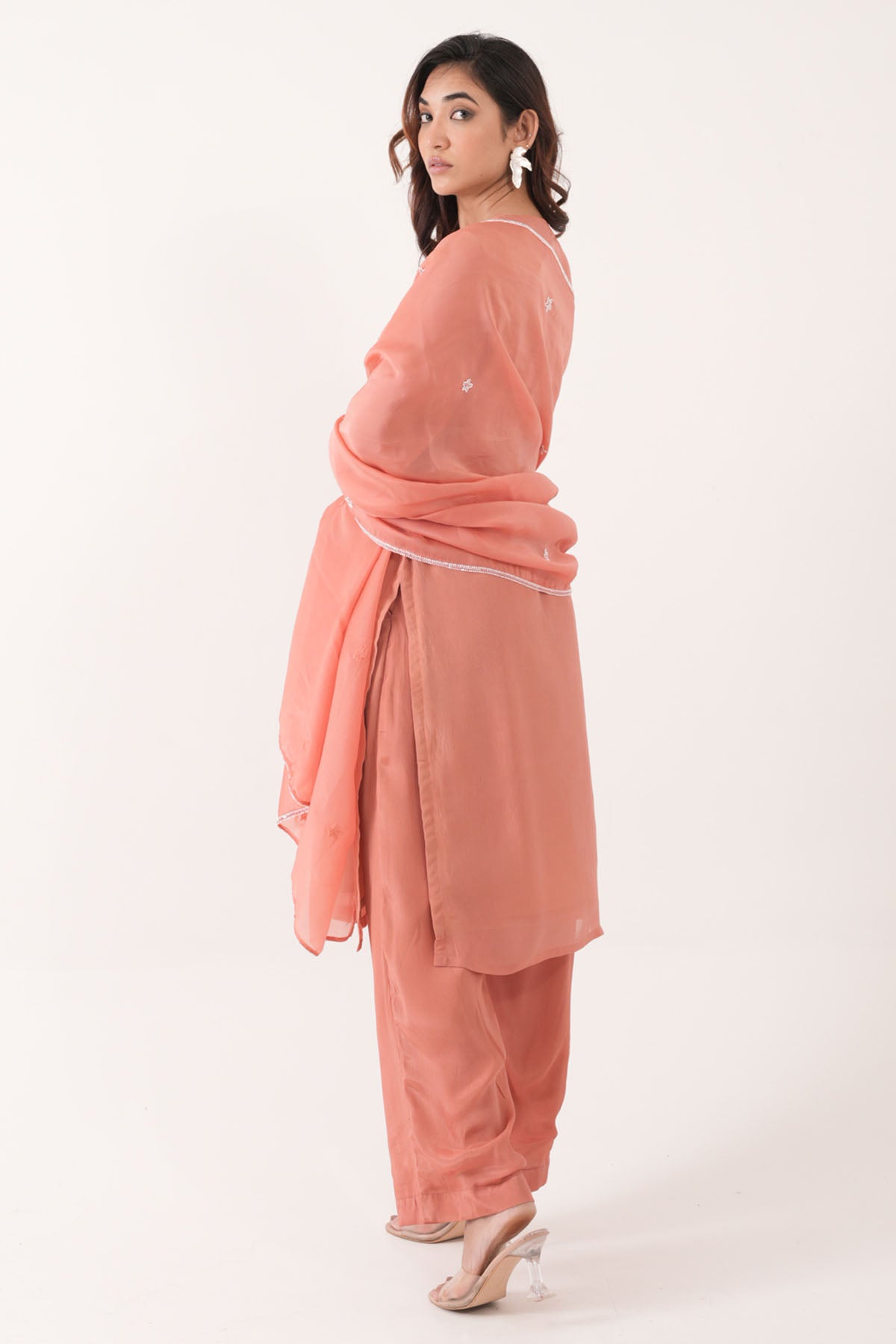 Peach Silk Organza Kurta Set