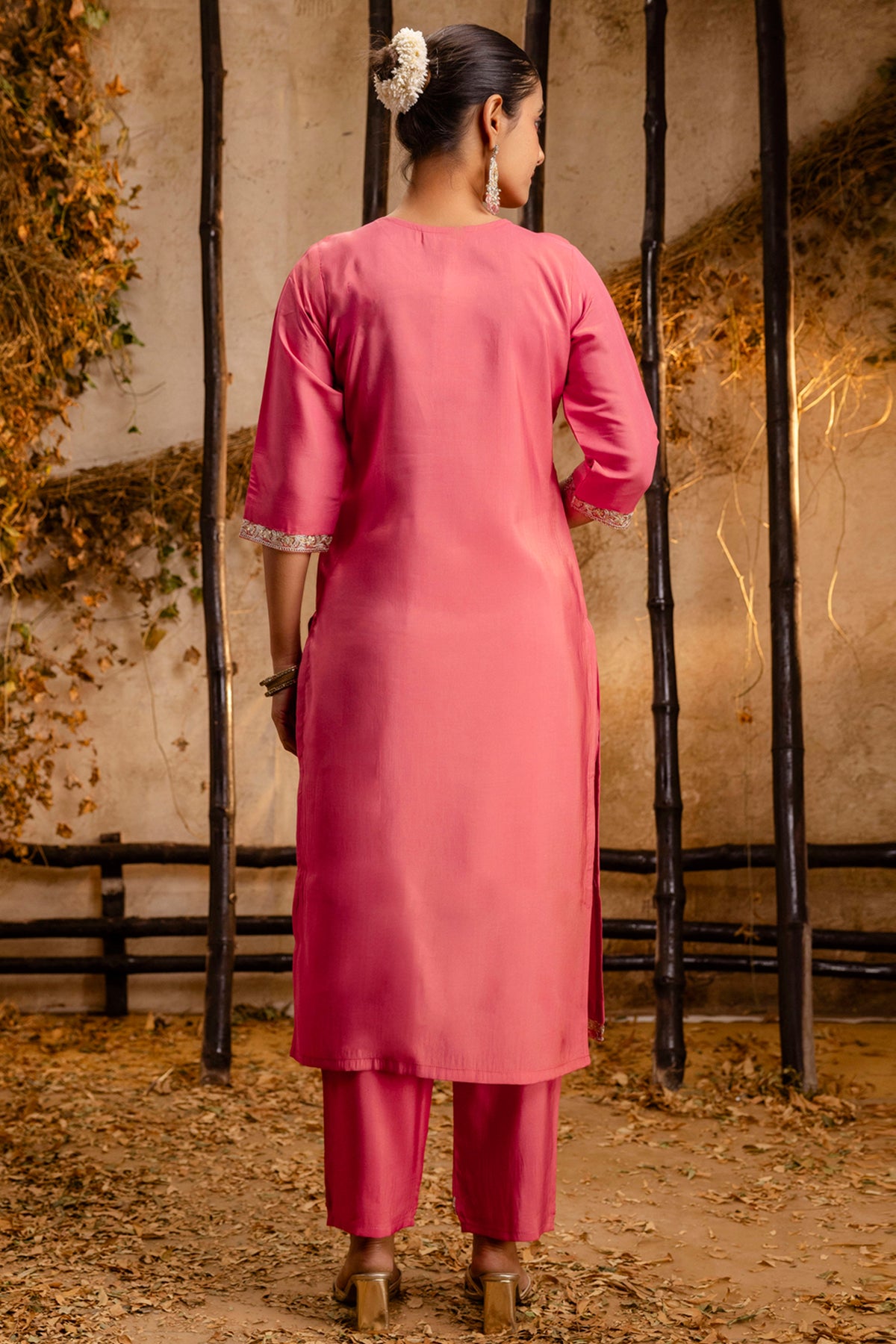 Peach Silk Sequins Kurta Set