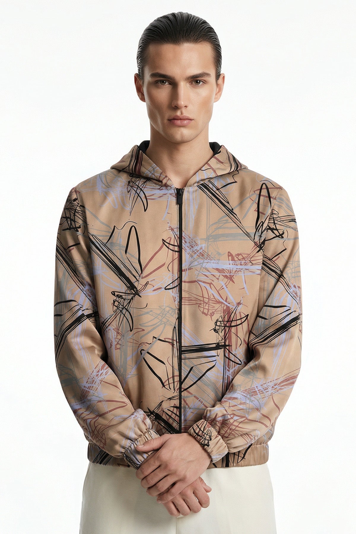 Buy Peach Sleek Satin Hooded Jacket for men by Tezhhomayaa online available at scrollnshops