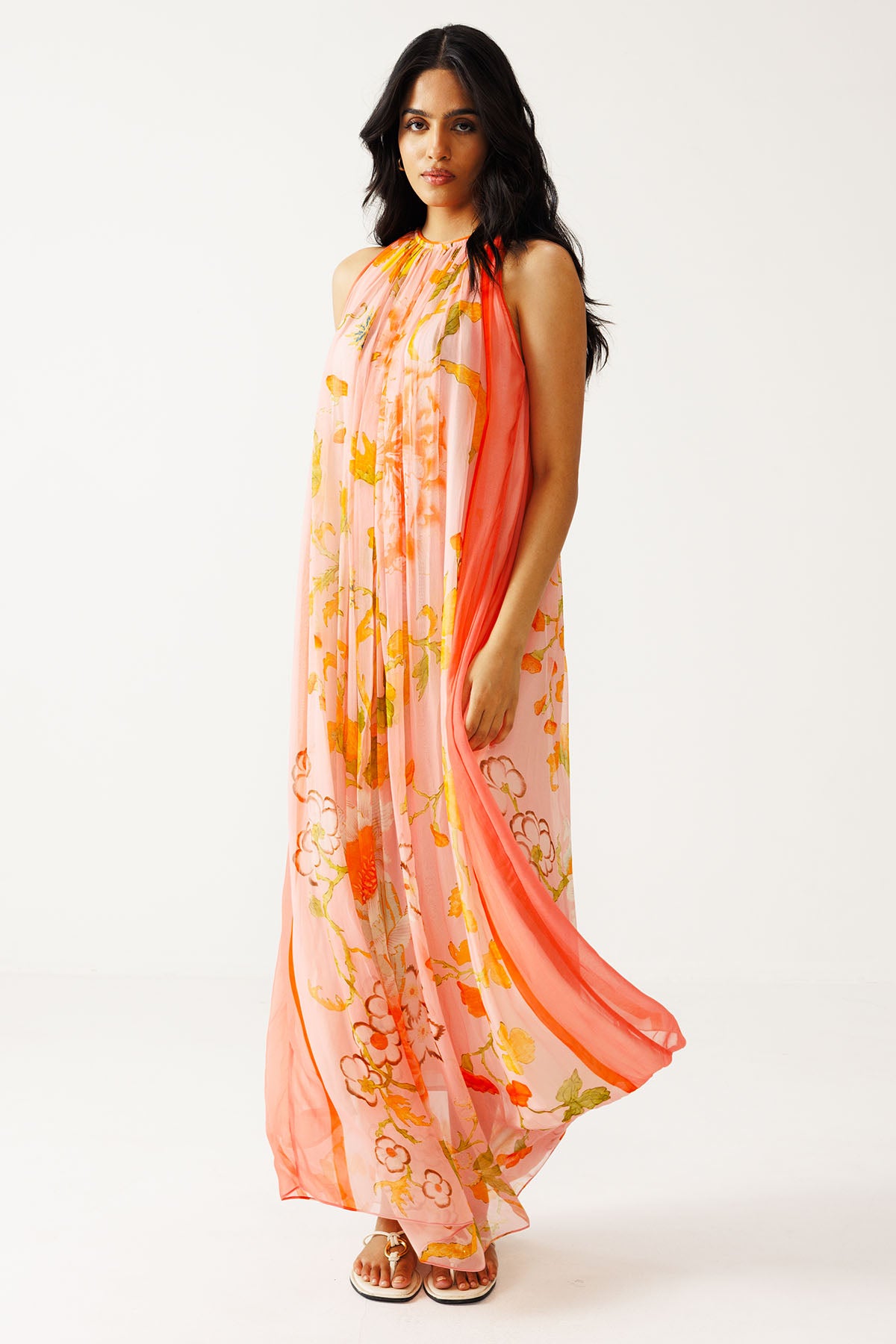 Peach Soft Floral Printed Dress