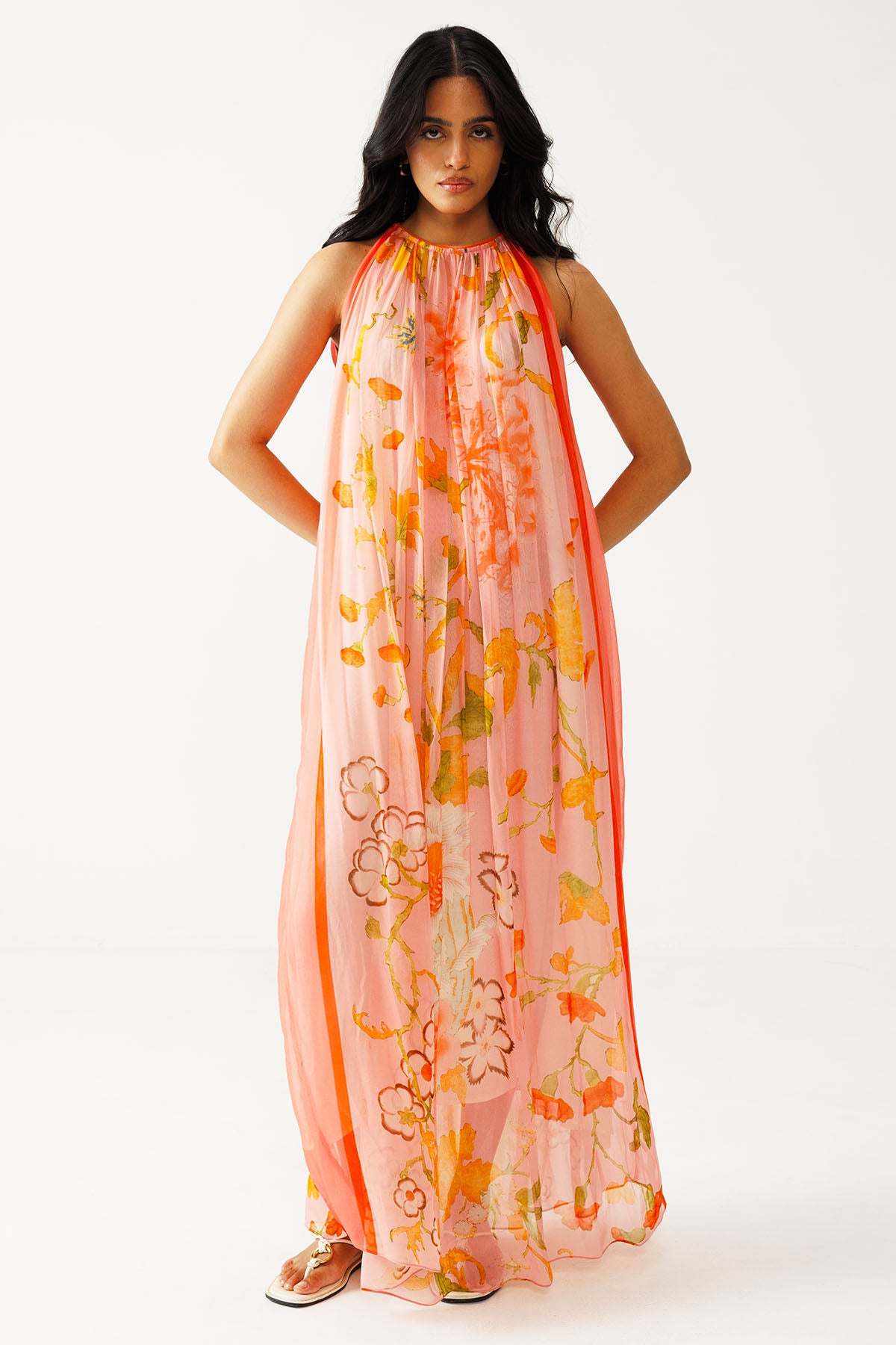 Peach Soft Floral Printed Dress