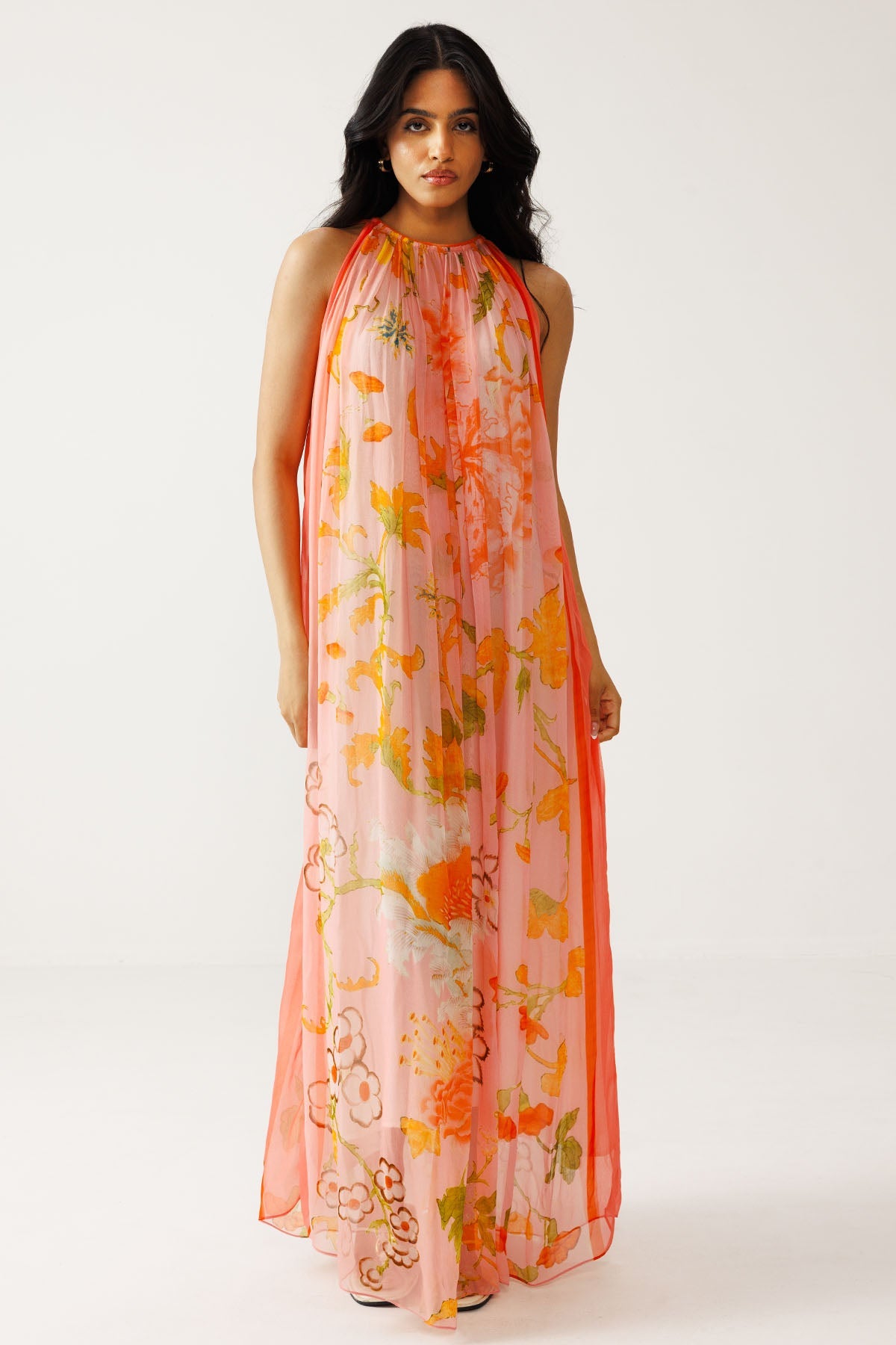 Buy Peach Soft Floral Printed Dress for women by Reena Sharma online available at scrollnshops