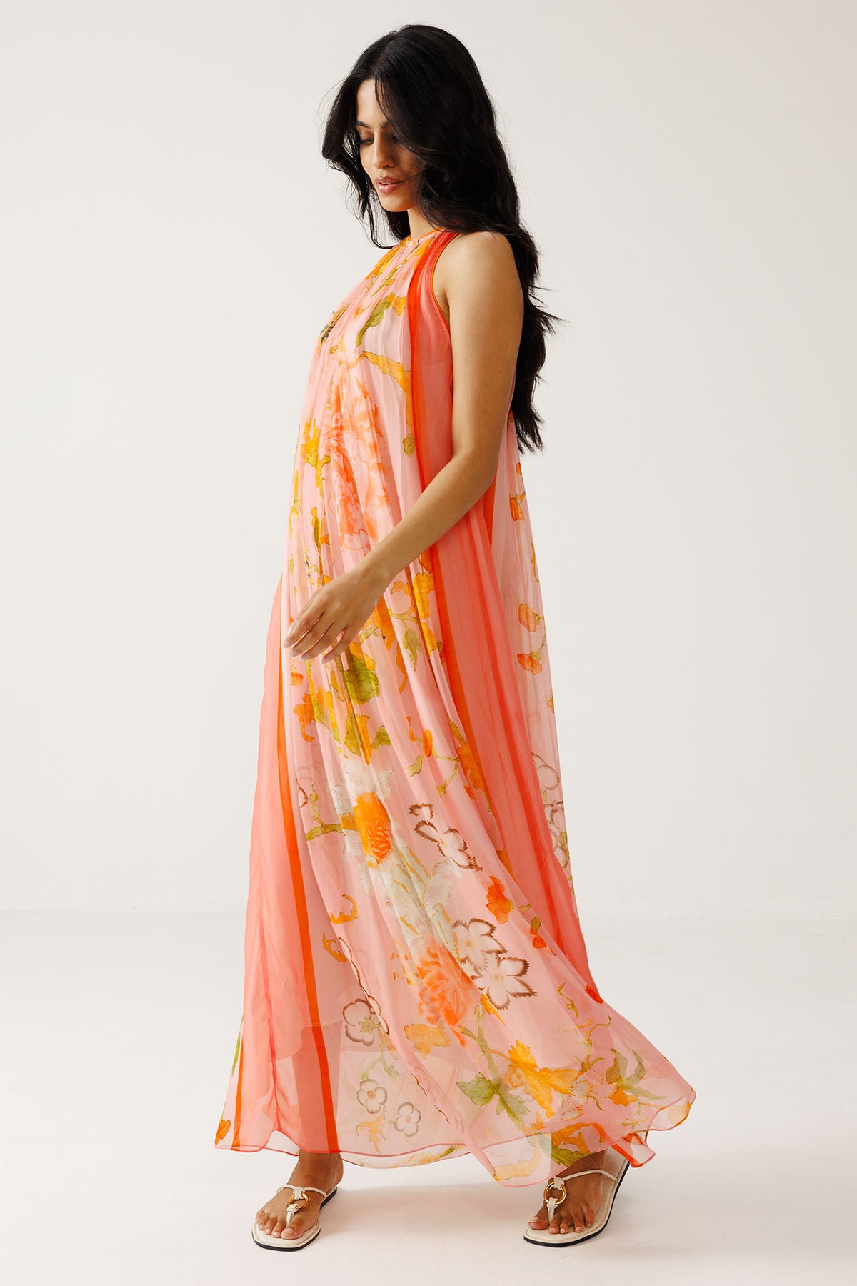 Peach Soft Floral Printed Dress