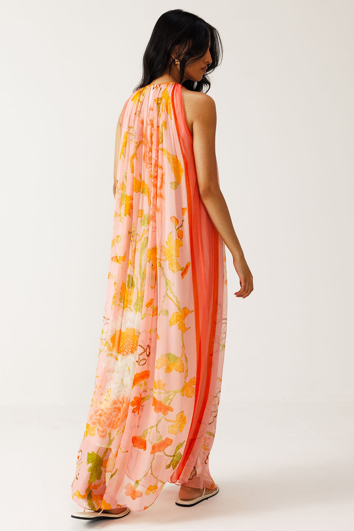 Peach Soft Floral Printed Dress