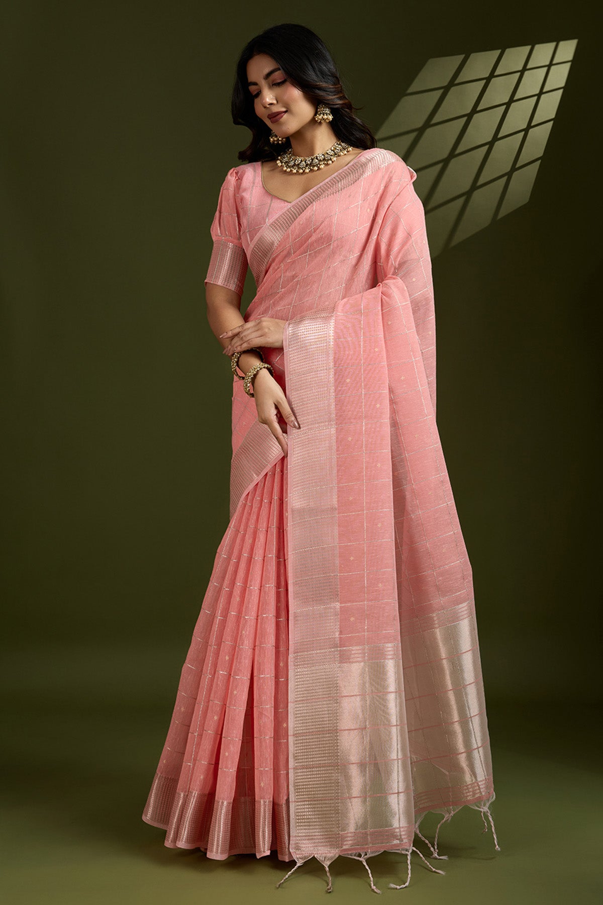 Peach Soft Silk Saree & Blouse