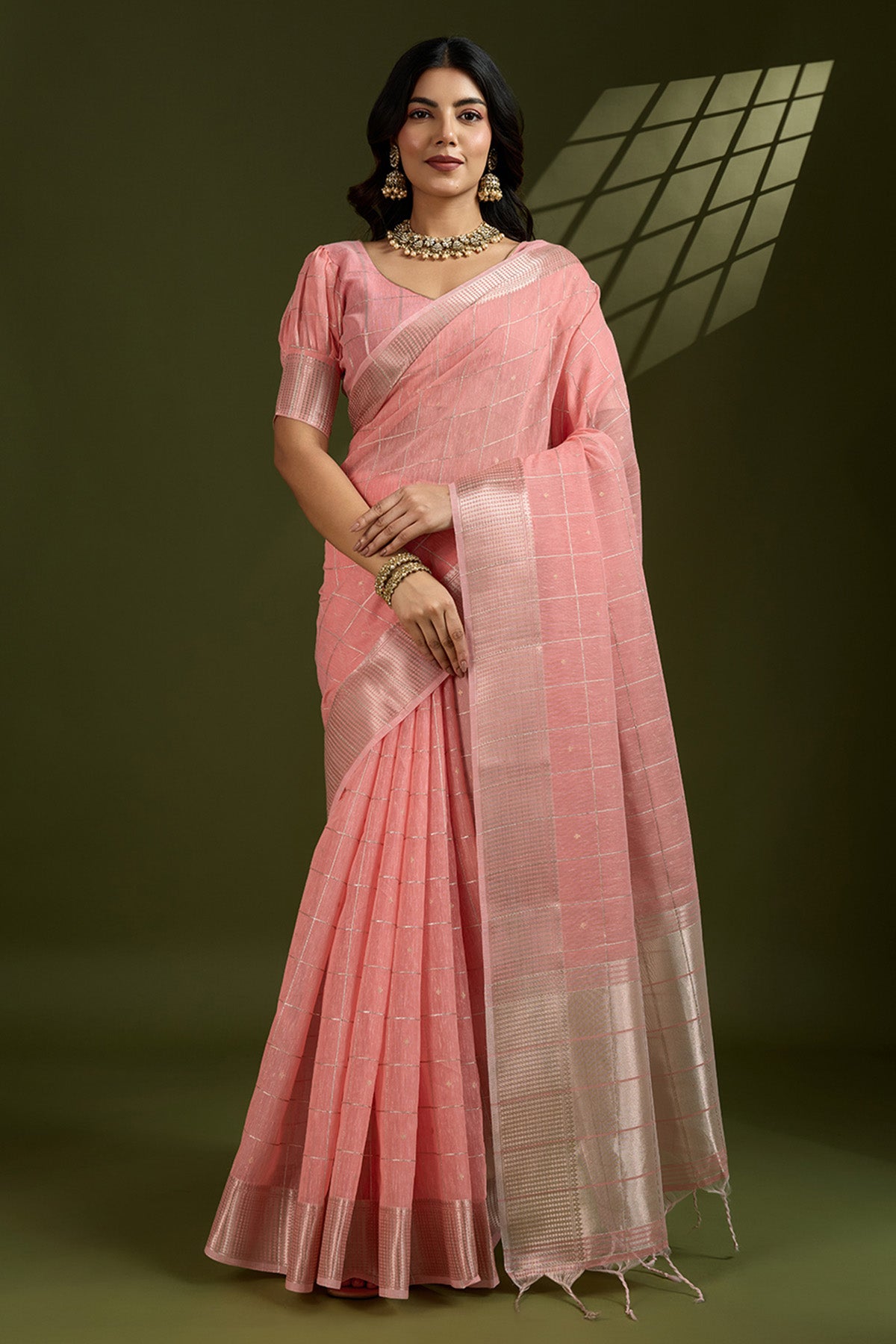 Peach Soft Silk Saree & Blouse