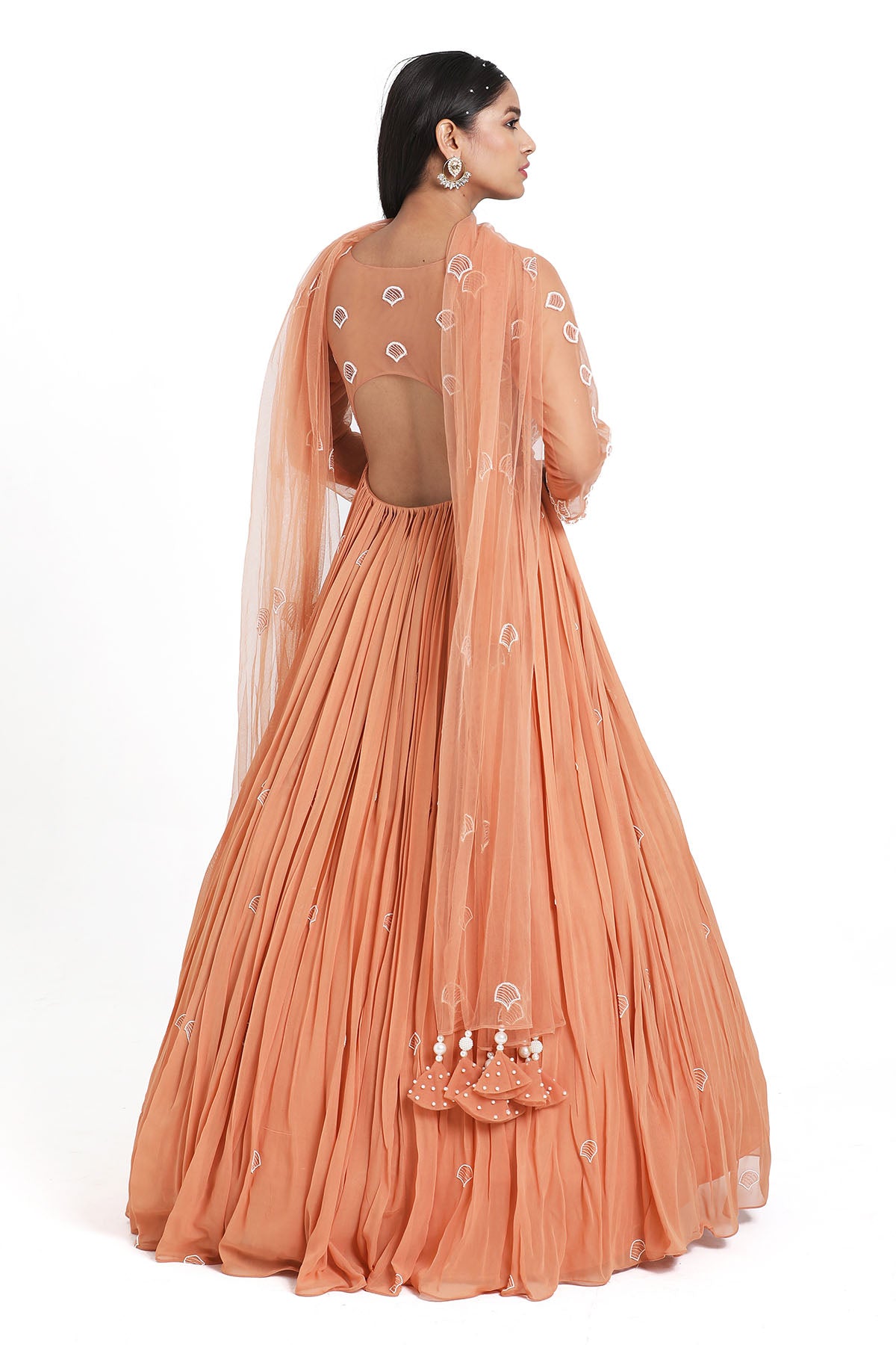 Peach Thread Work Anarkali Set