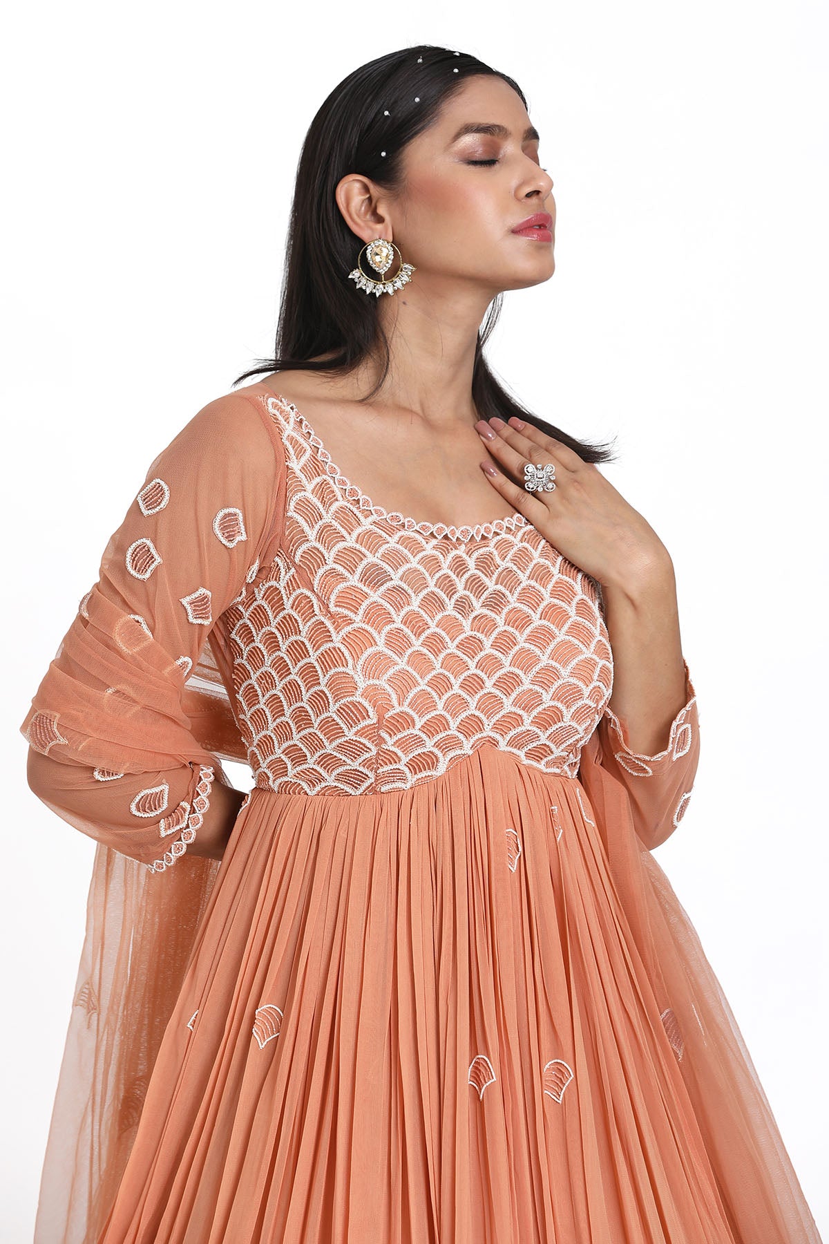 Peach Thread Work Anarkali Set