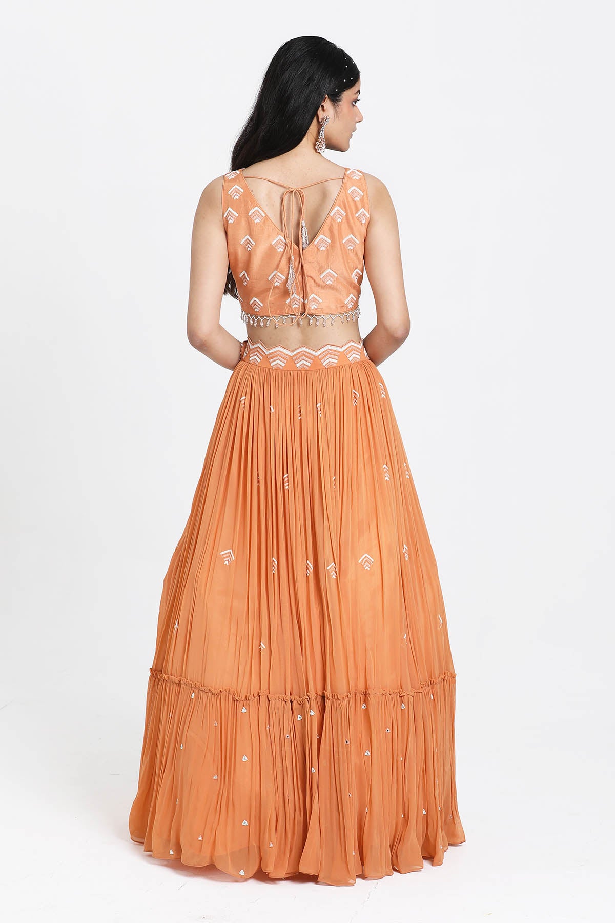 Peach Thread Work Lehenga Set