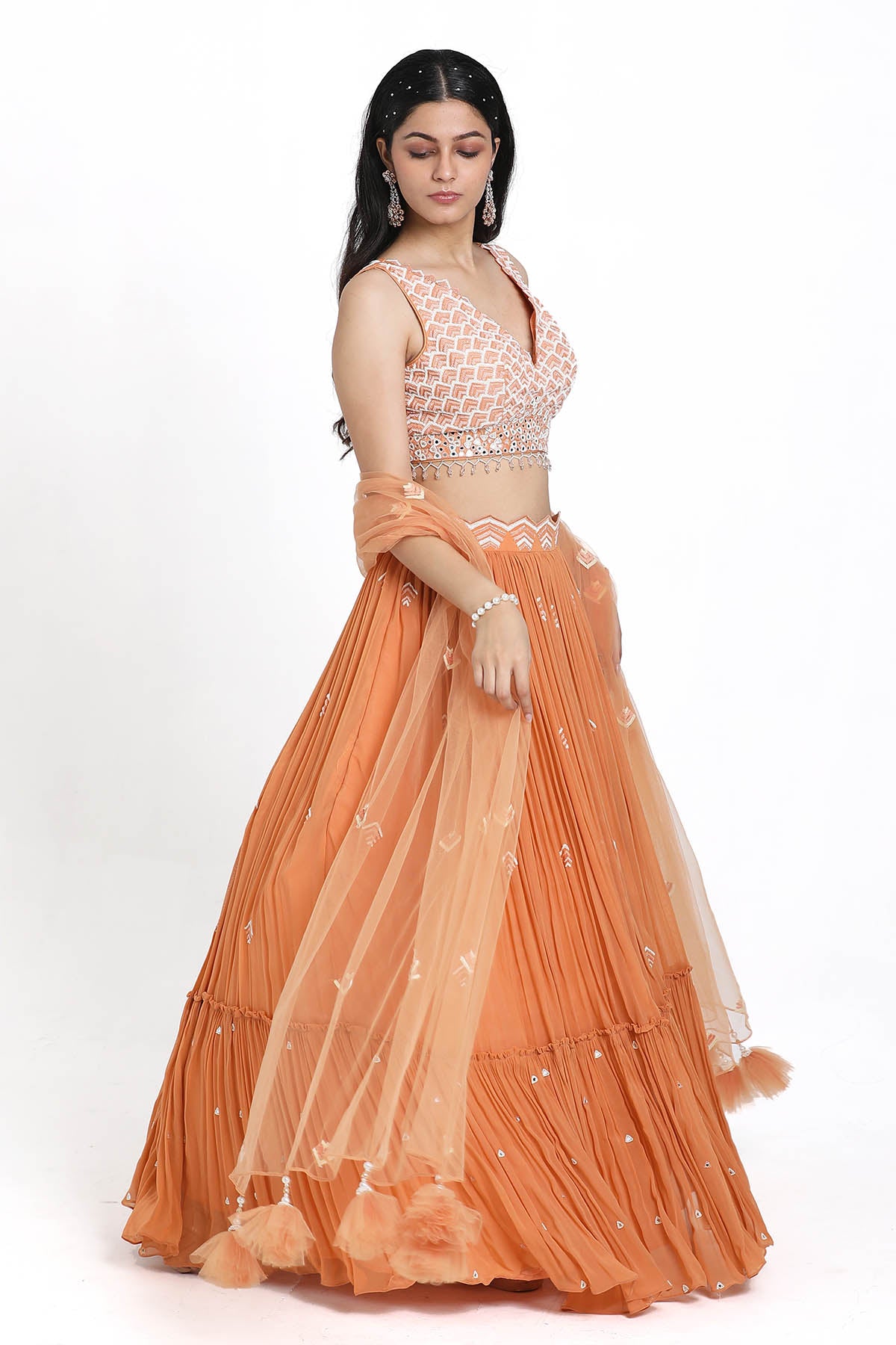 Peach Thread Work Lehenga Set