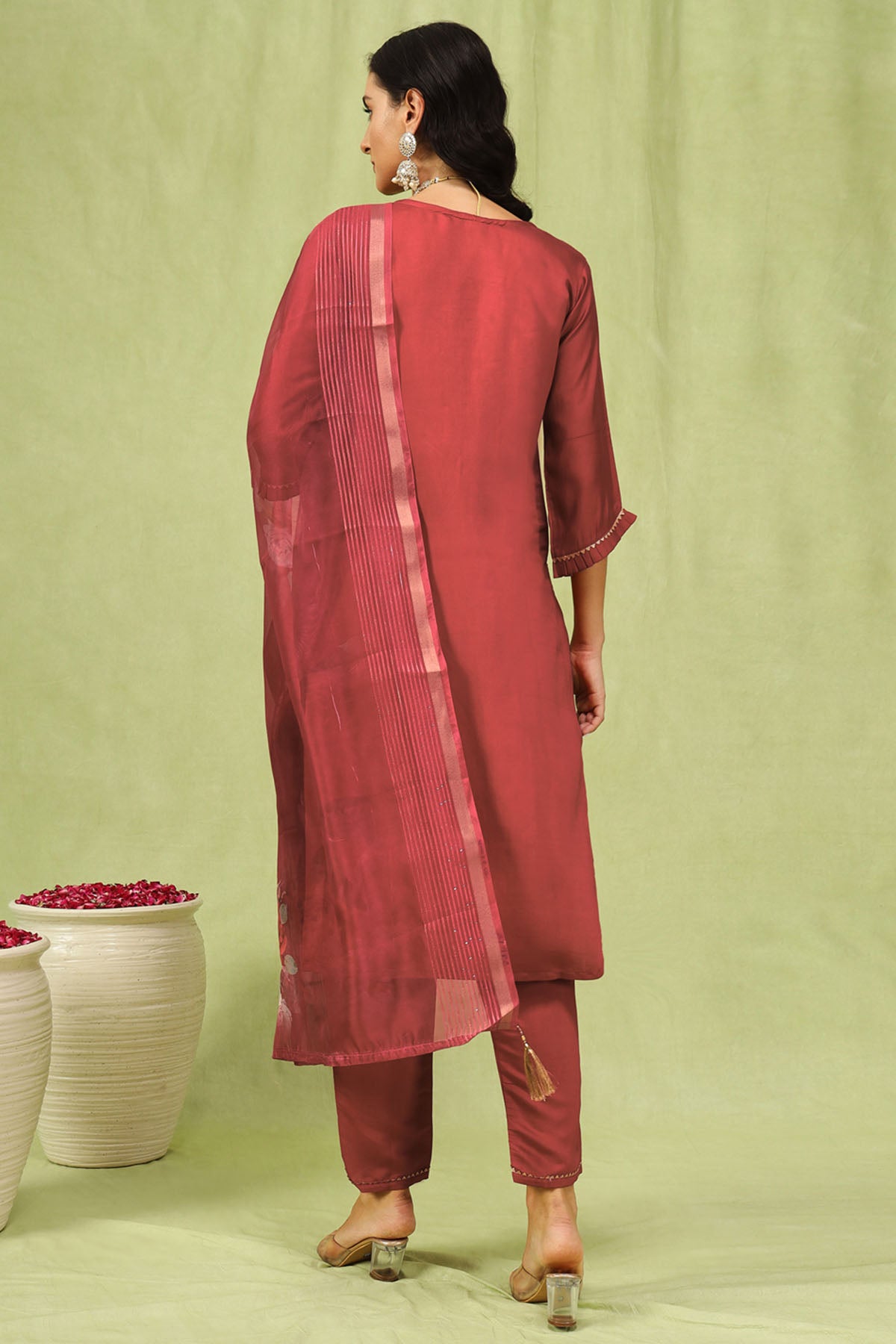 Peach Viscose Roman Kurta Set