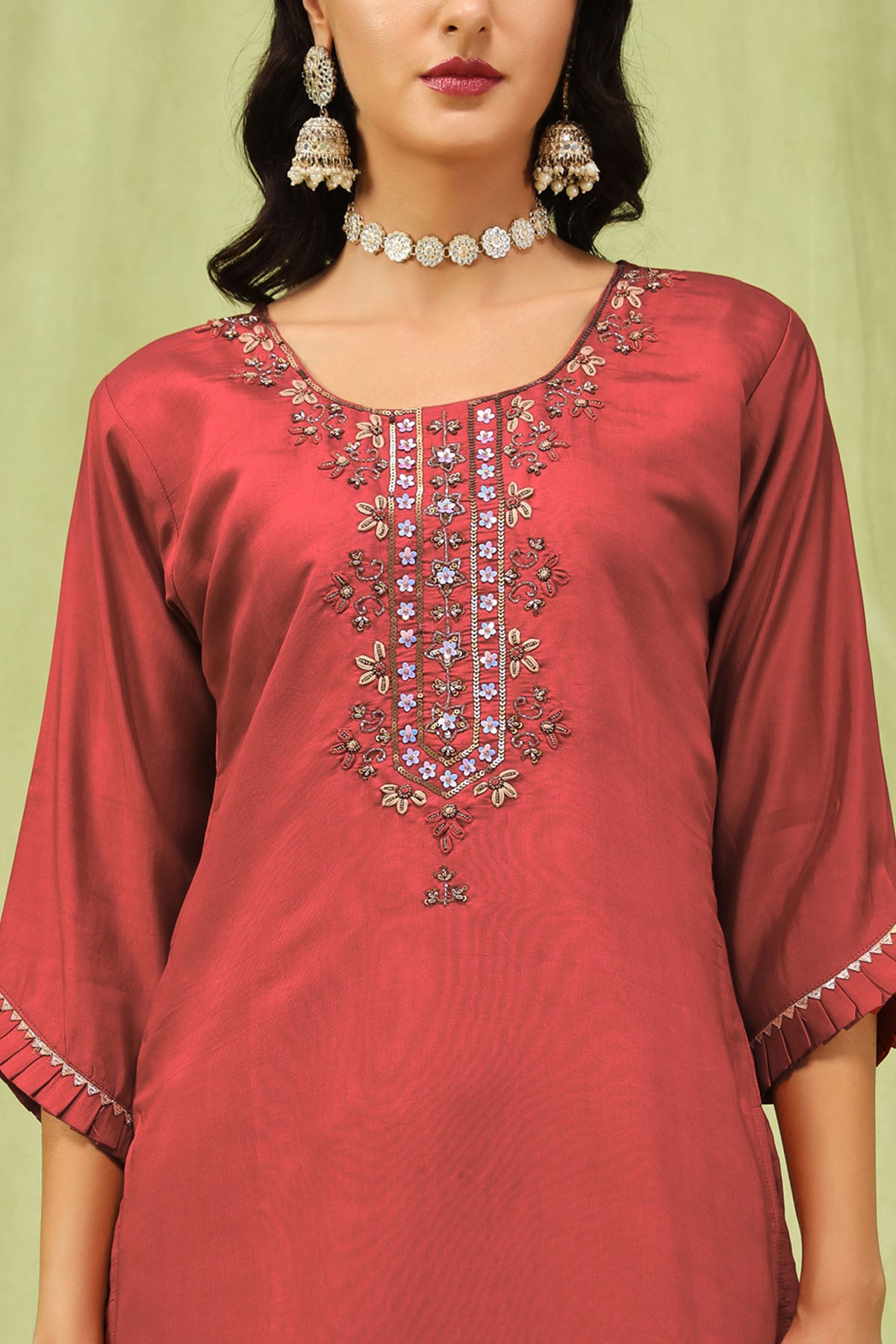 Peach Viscose Roman Kurta Set