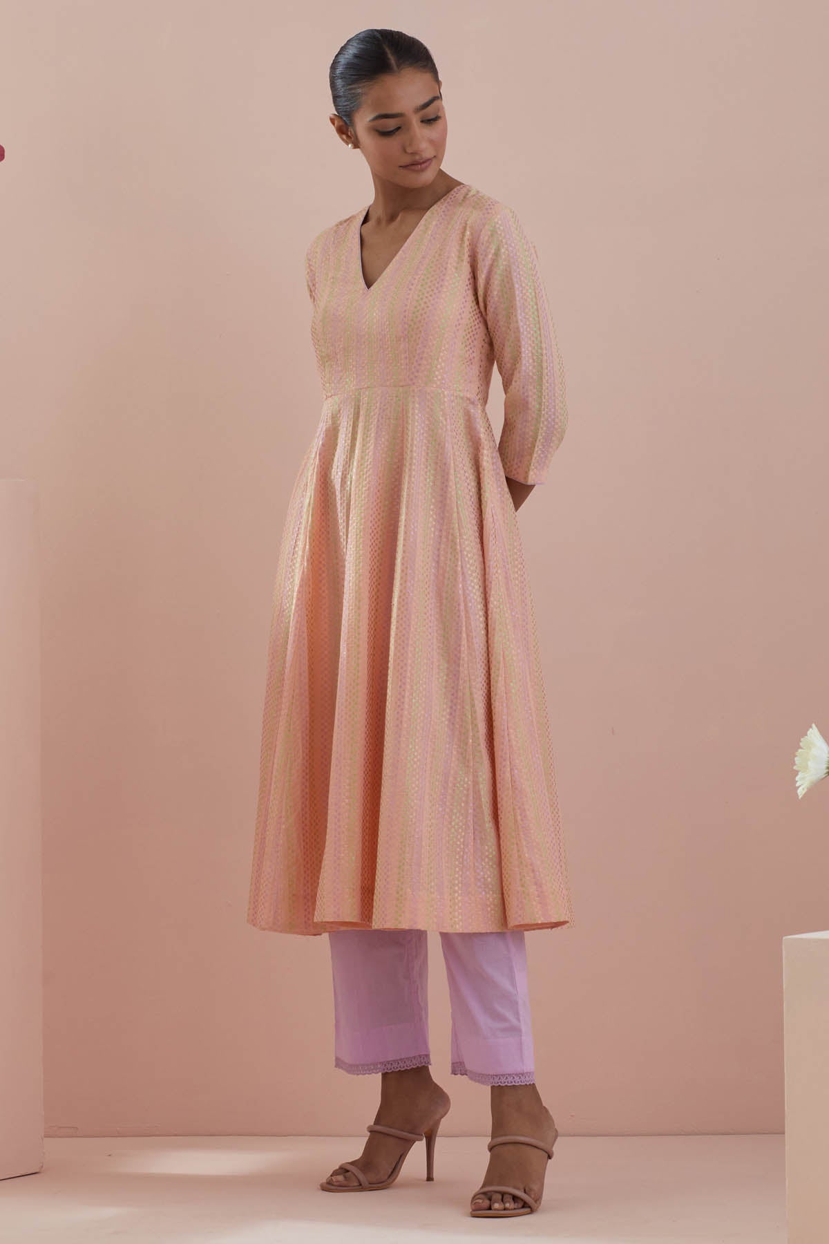 Peach Waves Anarkali & Pants