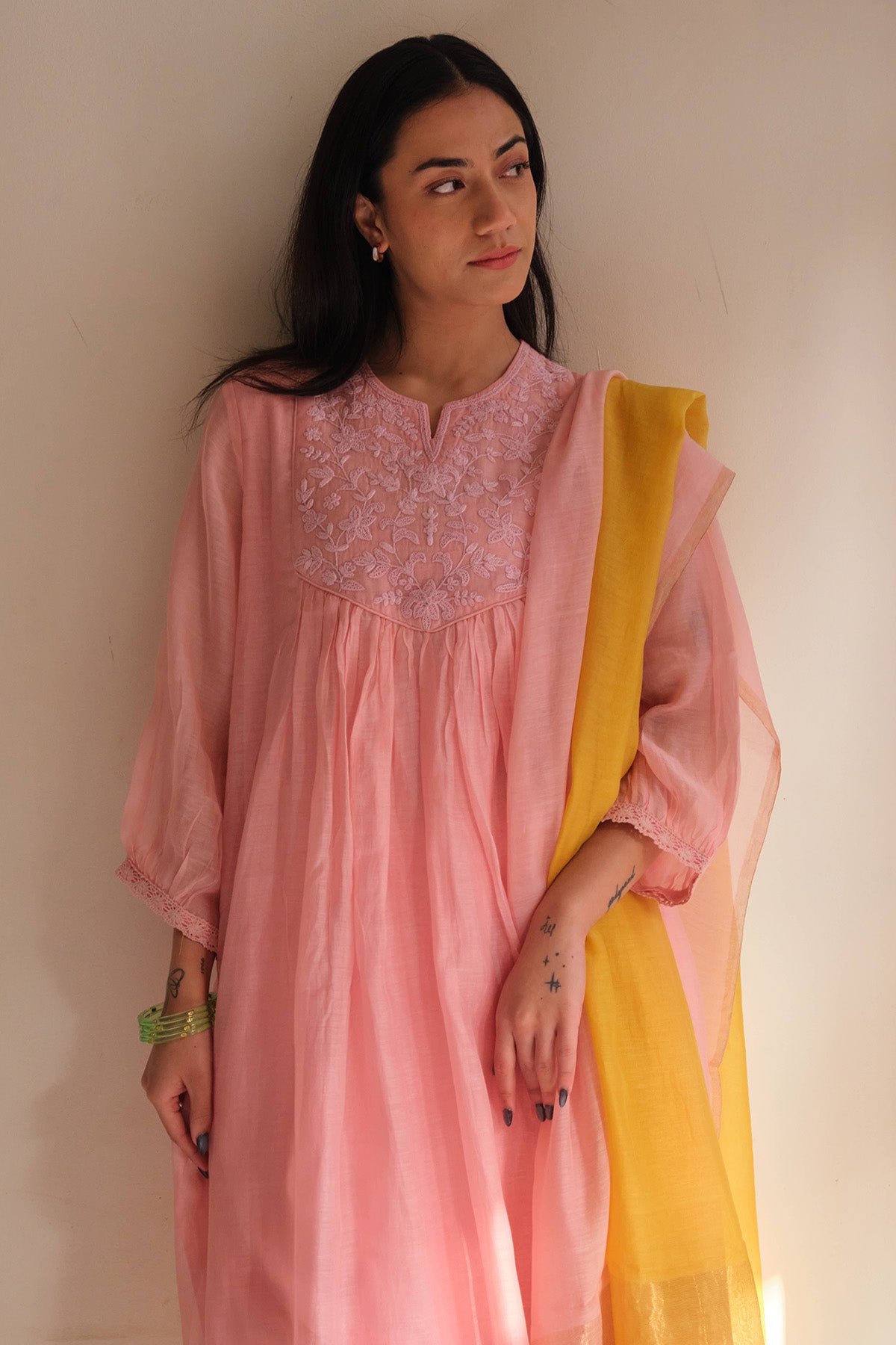 Peach & Yellow Dori Kurta Set