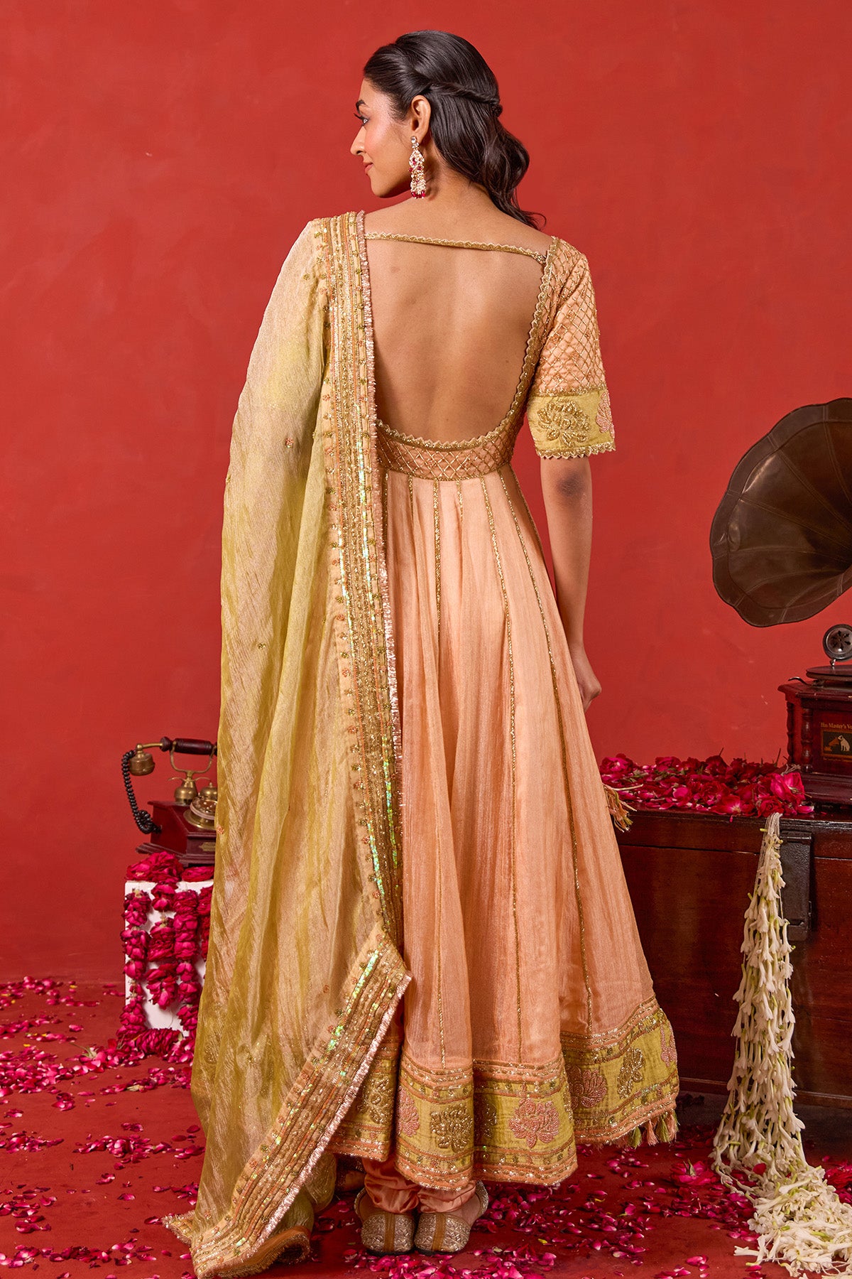 Peach Zari Thread Anarkali Set
