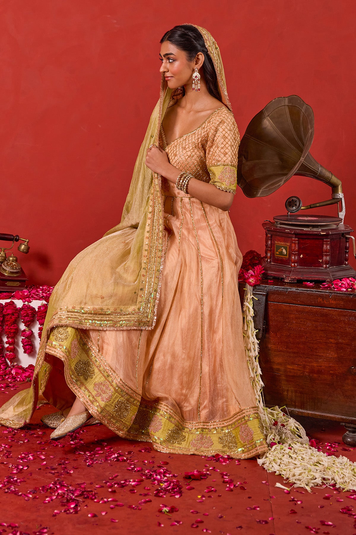 Peach Zari Thread Anarkali Set