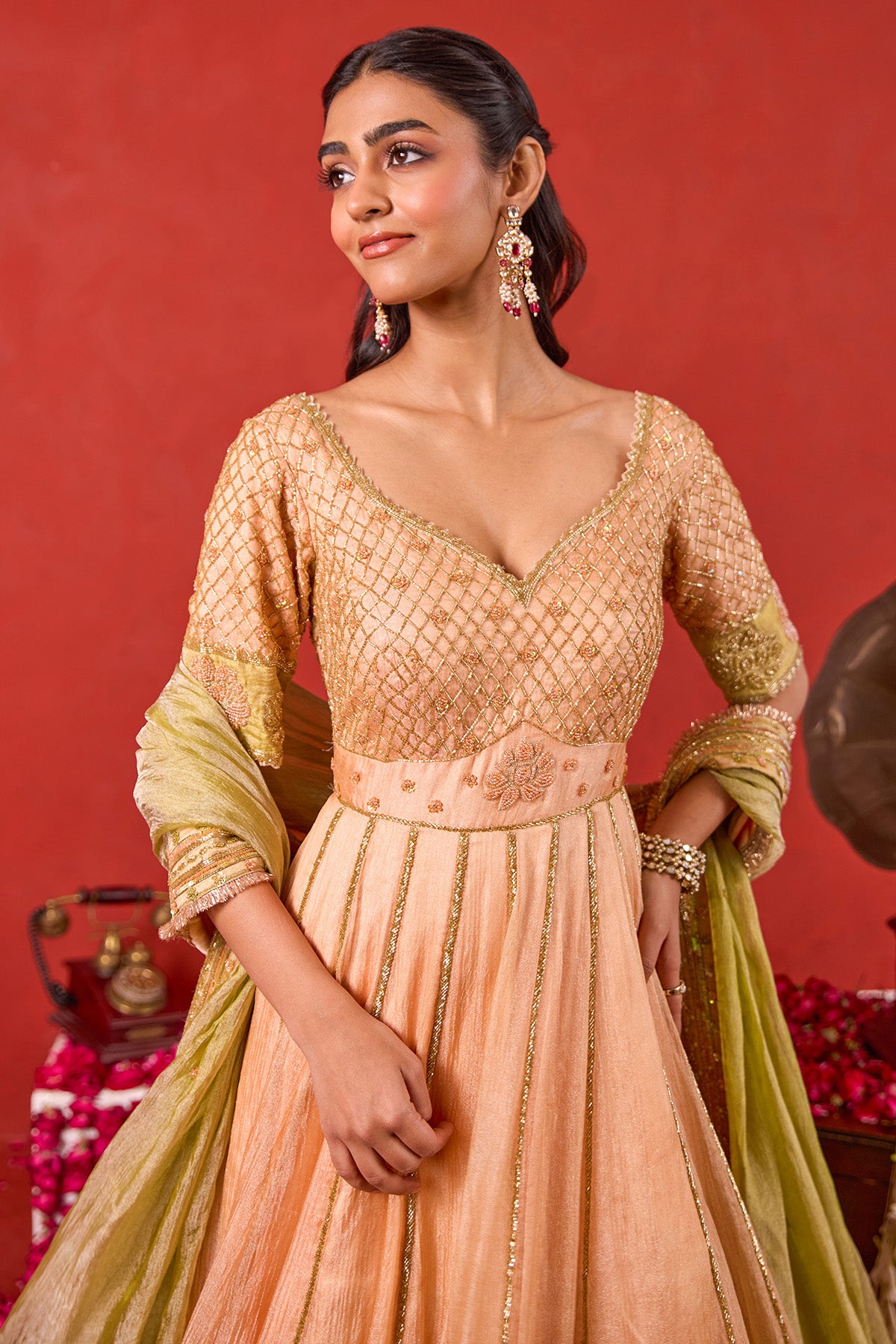 Peach Zari Thread Anarkali Set