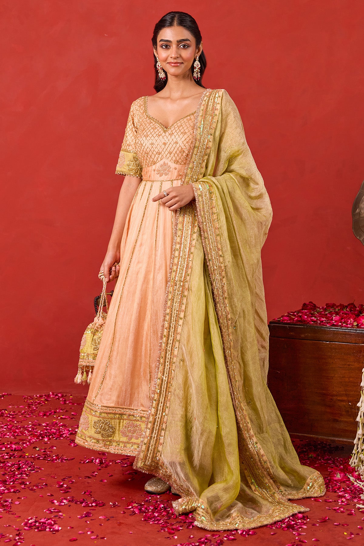 Peach Zari Thread Anarkali Set