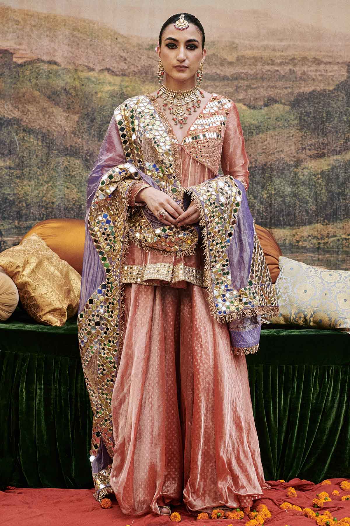 ITRH Peach Zari Work Sharara Set for women online at ScrollnShops