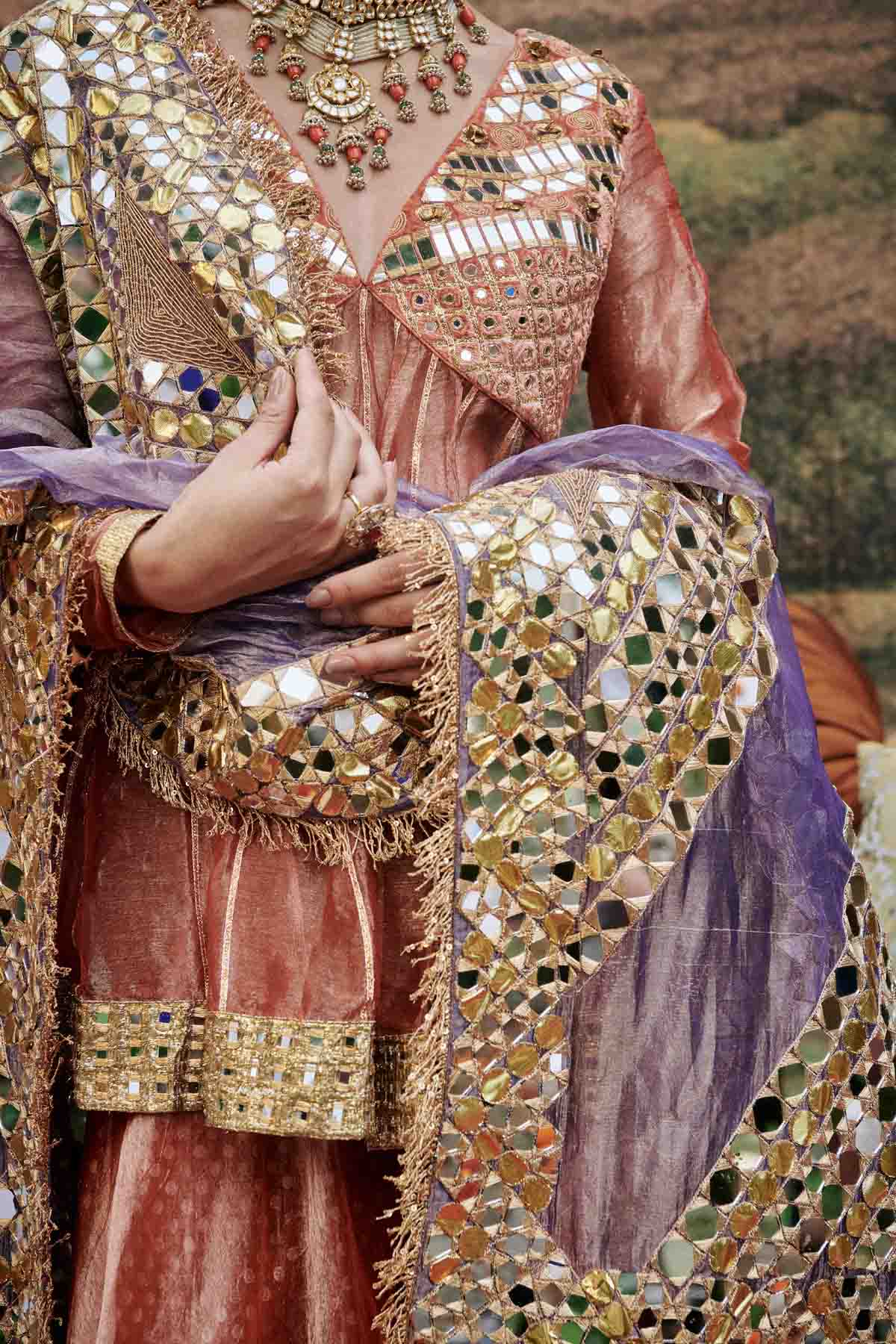 Peach Zari Work Sharara Set