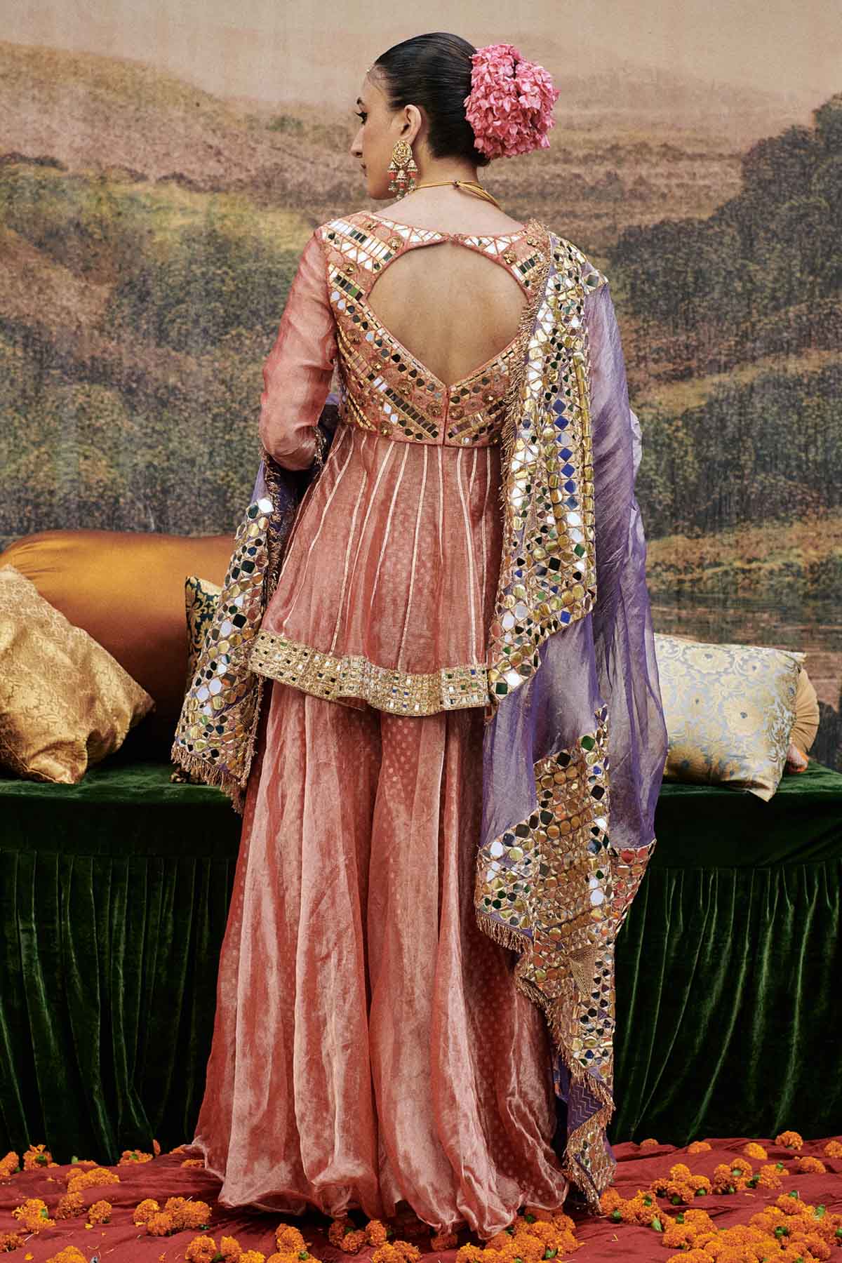 Peach Zari Work Sharara Set