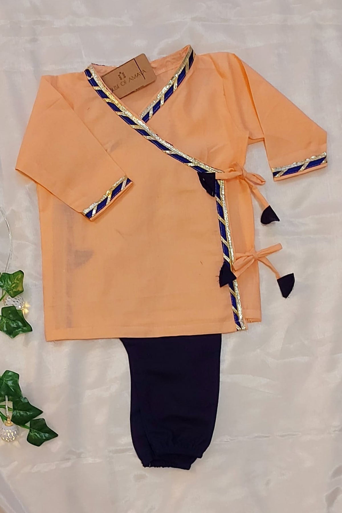 Designer ViYa Peach & Blue Cotton Angrakha Set For Kids Available online at ScrollnShops