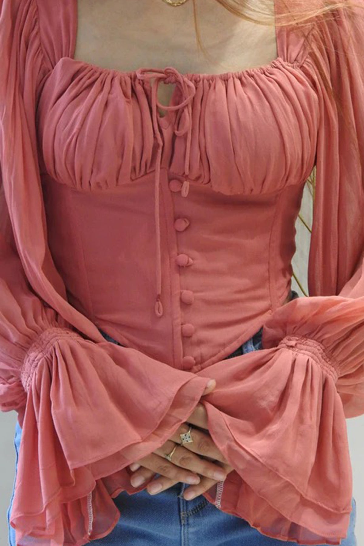 Peachy Pink Georgette Frill Top