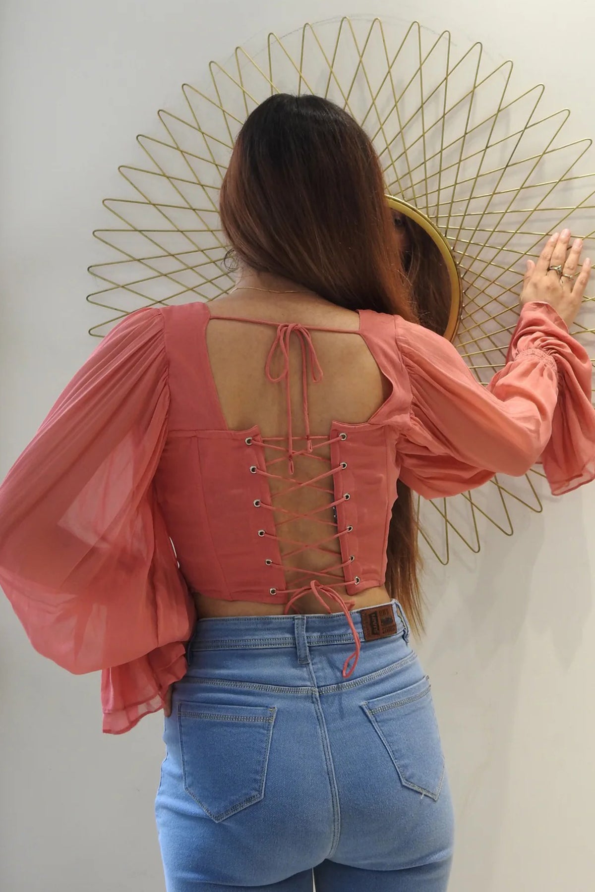 Peachy Pink Georgette Frill Top