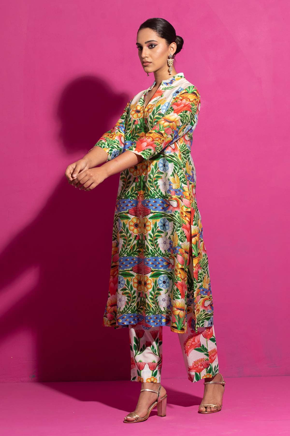 Chanderi Peacock Print Kurta Set