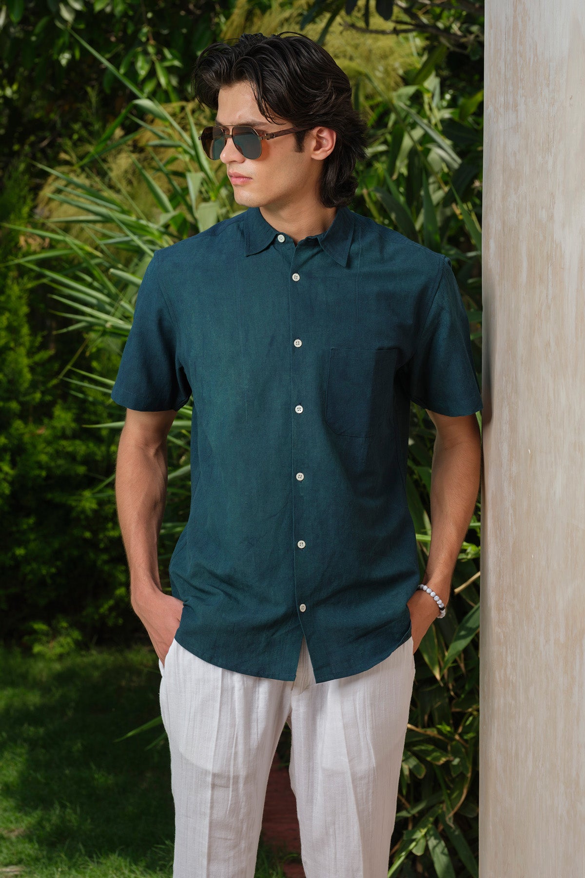 Buy Peacock Blue Short Sleeves Shirt by Vasudhaa Vastrram for men online at ScrollnShops