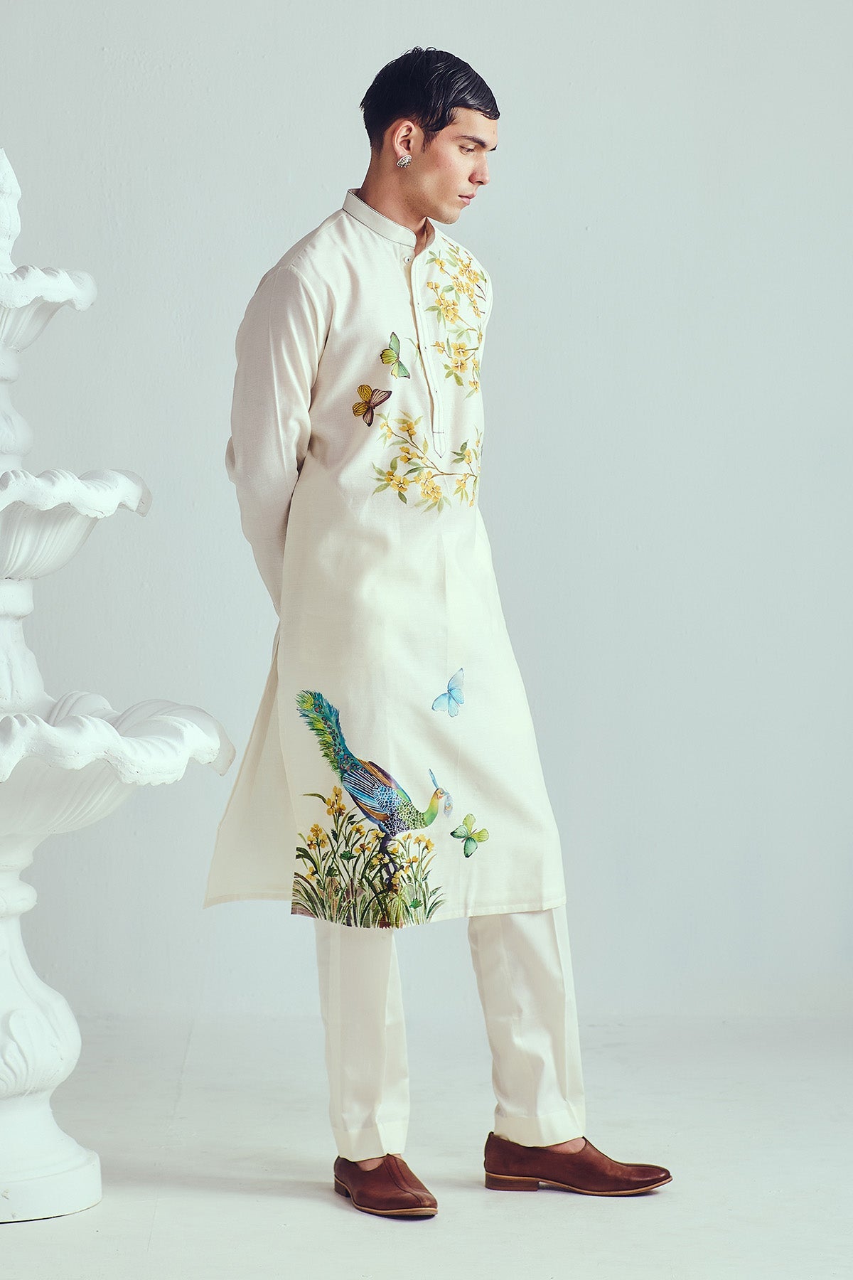 Buy Peacock Hand Painted Kurta Set by WABI SABI for Men online at ScrollnShops