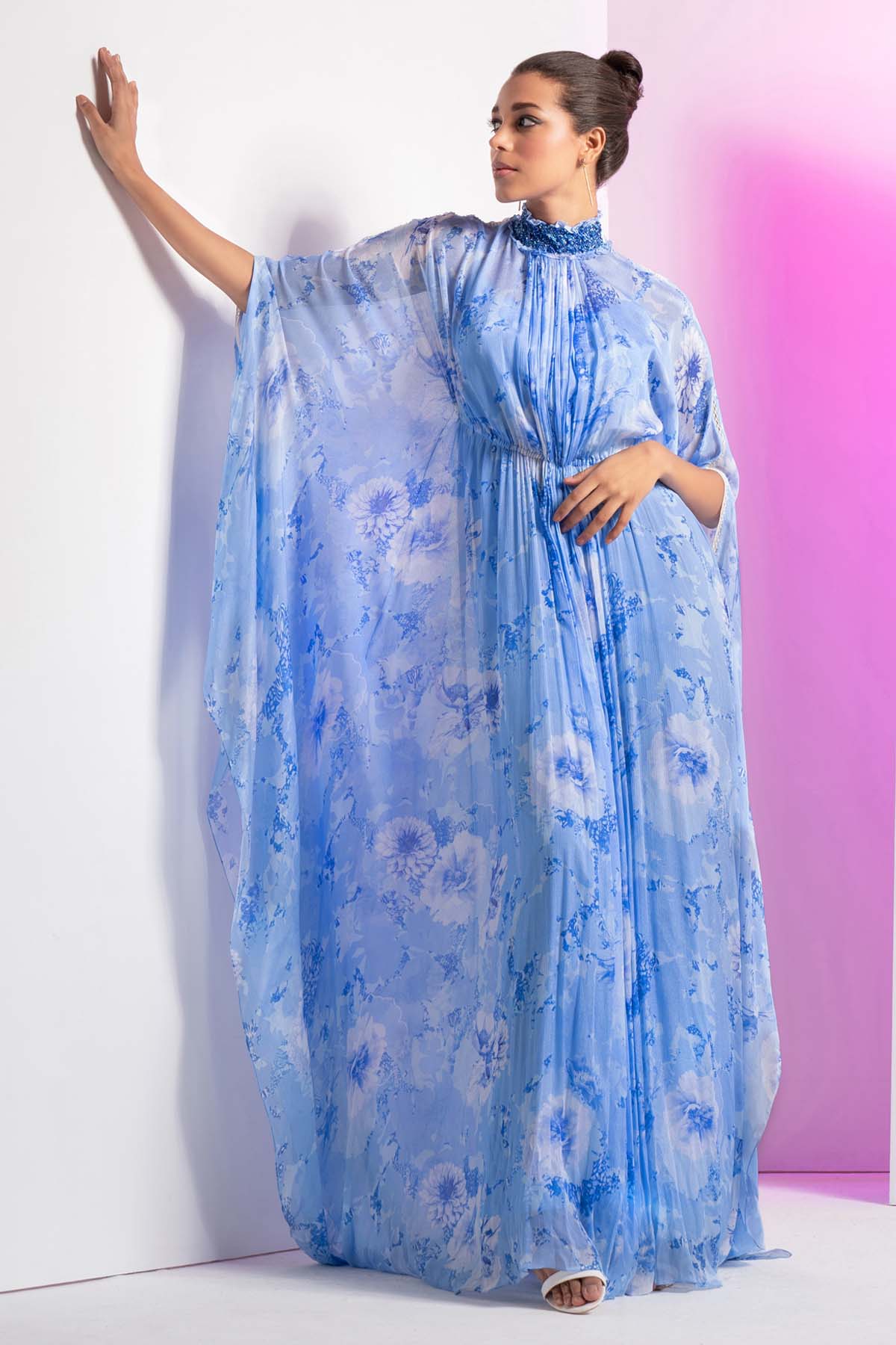 Pearl Blue Pleated Kaftan