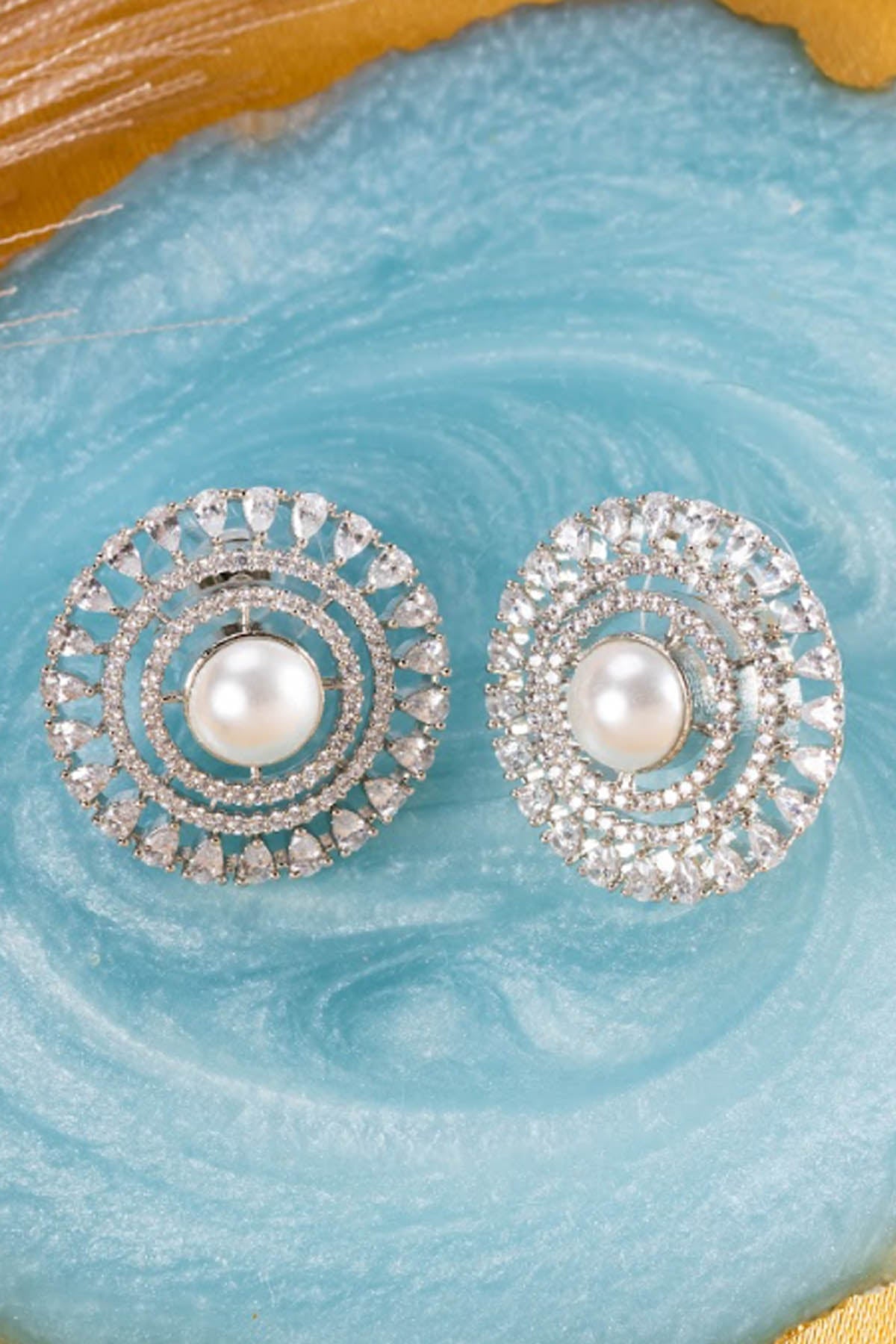 Pearl Circle Diamond Earrings
