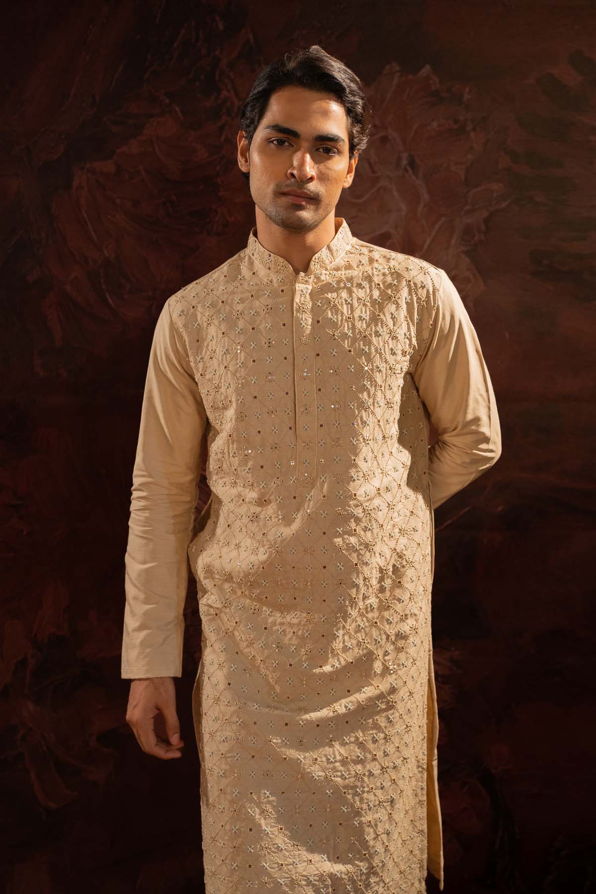 Pearl Embellished Silk Kurta Set