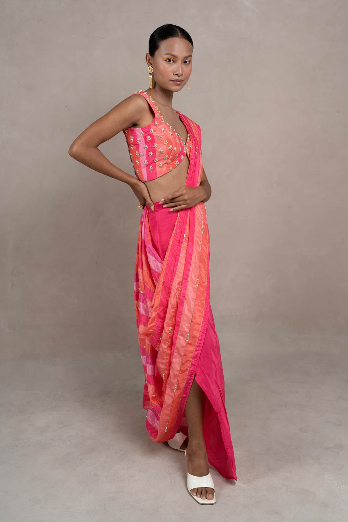 Pearl Pre Draped Saree Set
