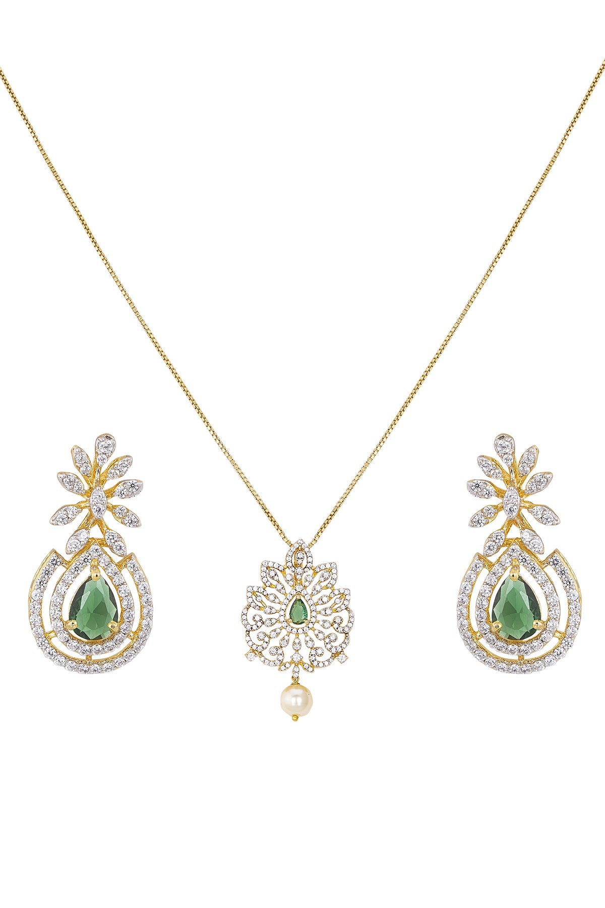 Pearl Drop Green Necklace Set