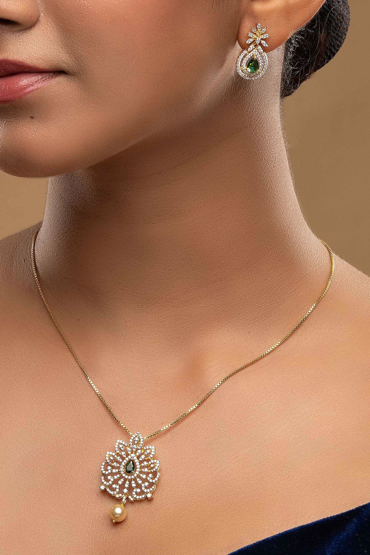 Buy Pearl Drop Green Necklace Set for women by Sica online available at scrollnshops