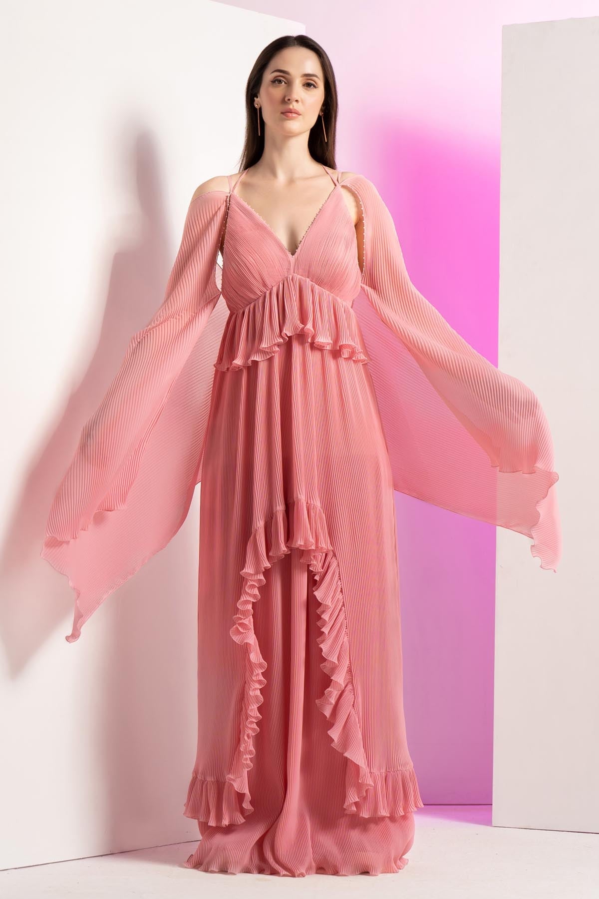 Buy Pearl Embellished Pleated Dress by Mandira Wirk