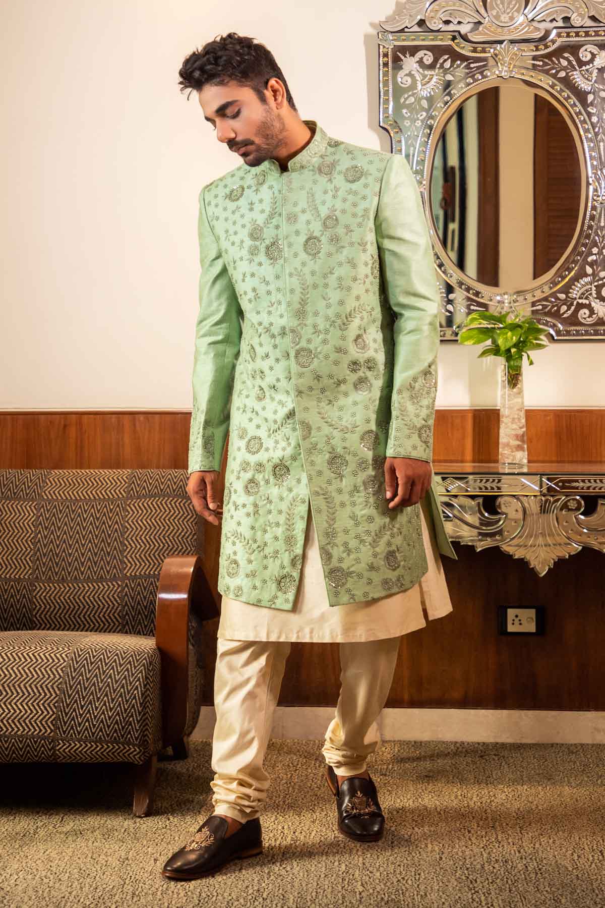 Pearl & Sequined Sherwani Set