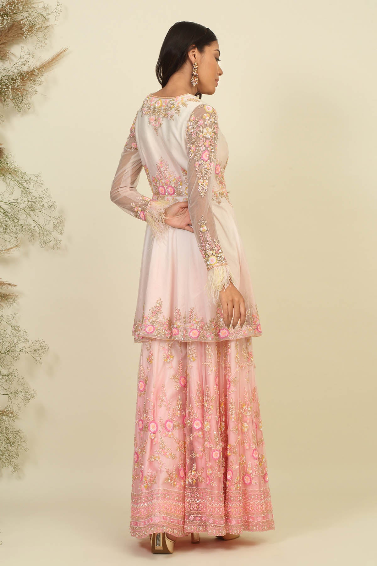 Peplum Floral Kurta Sharara Set
