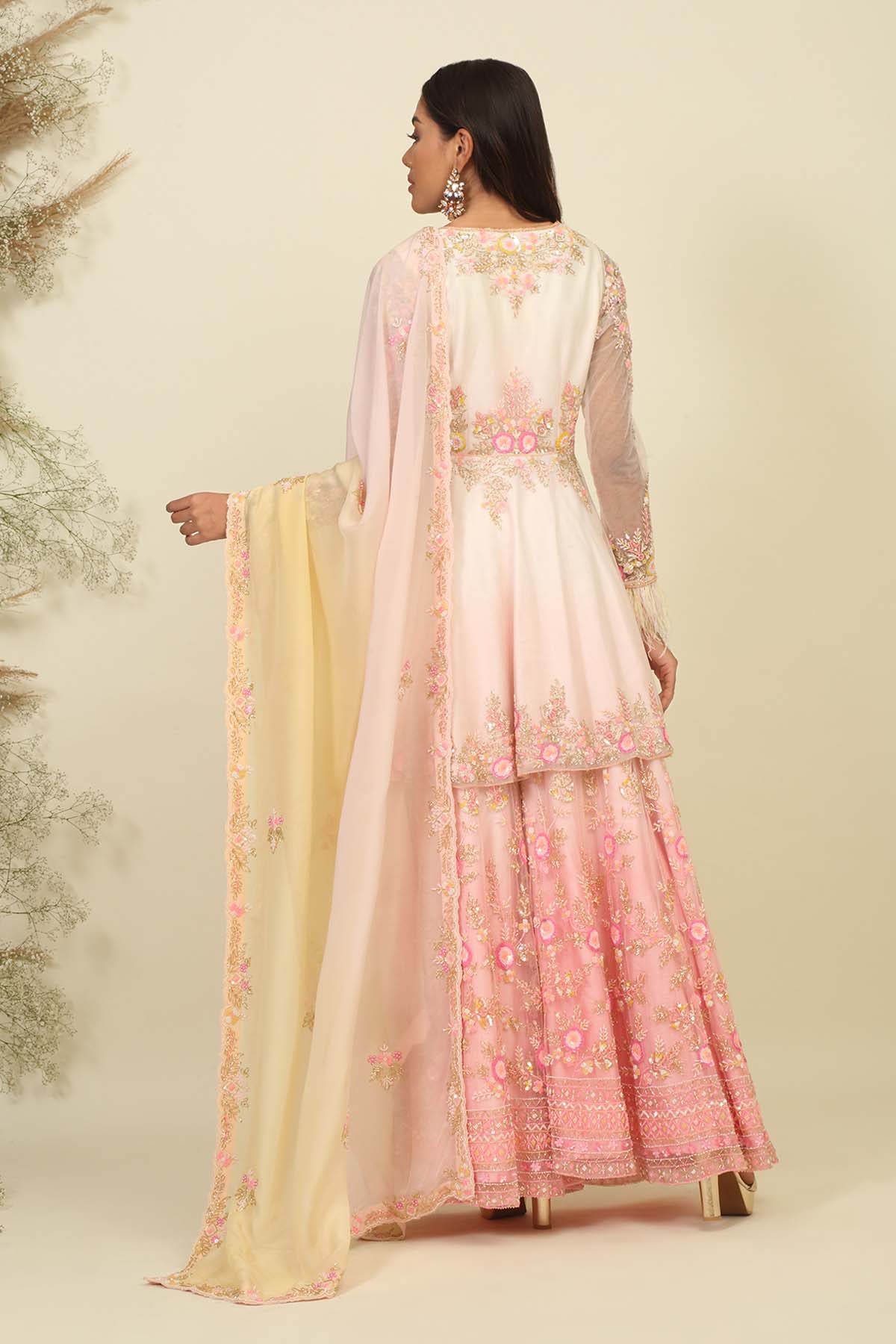 Peplum Floral Kurta Sharara Set
