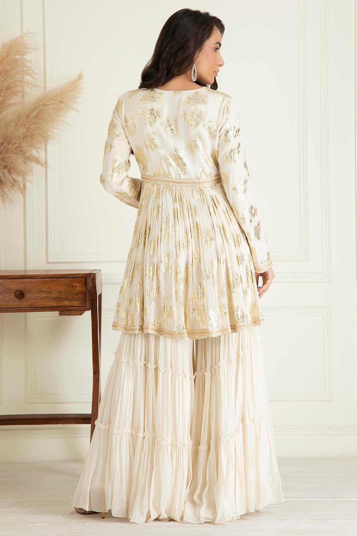 Ivory V-Neck Peplum Kurta Set