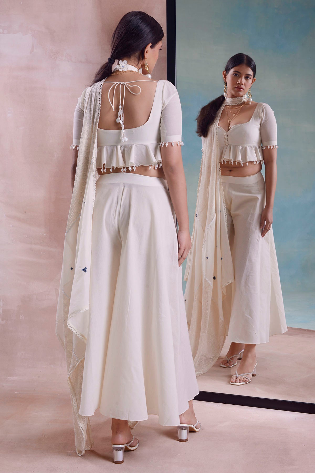 Peplum Top With Flared Pants